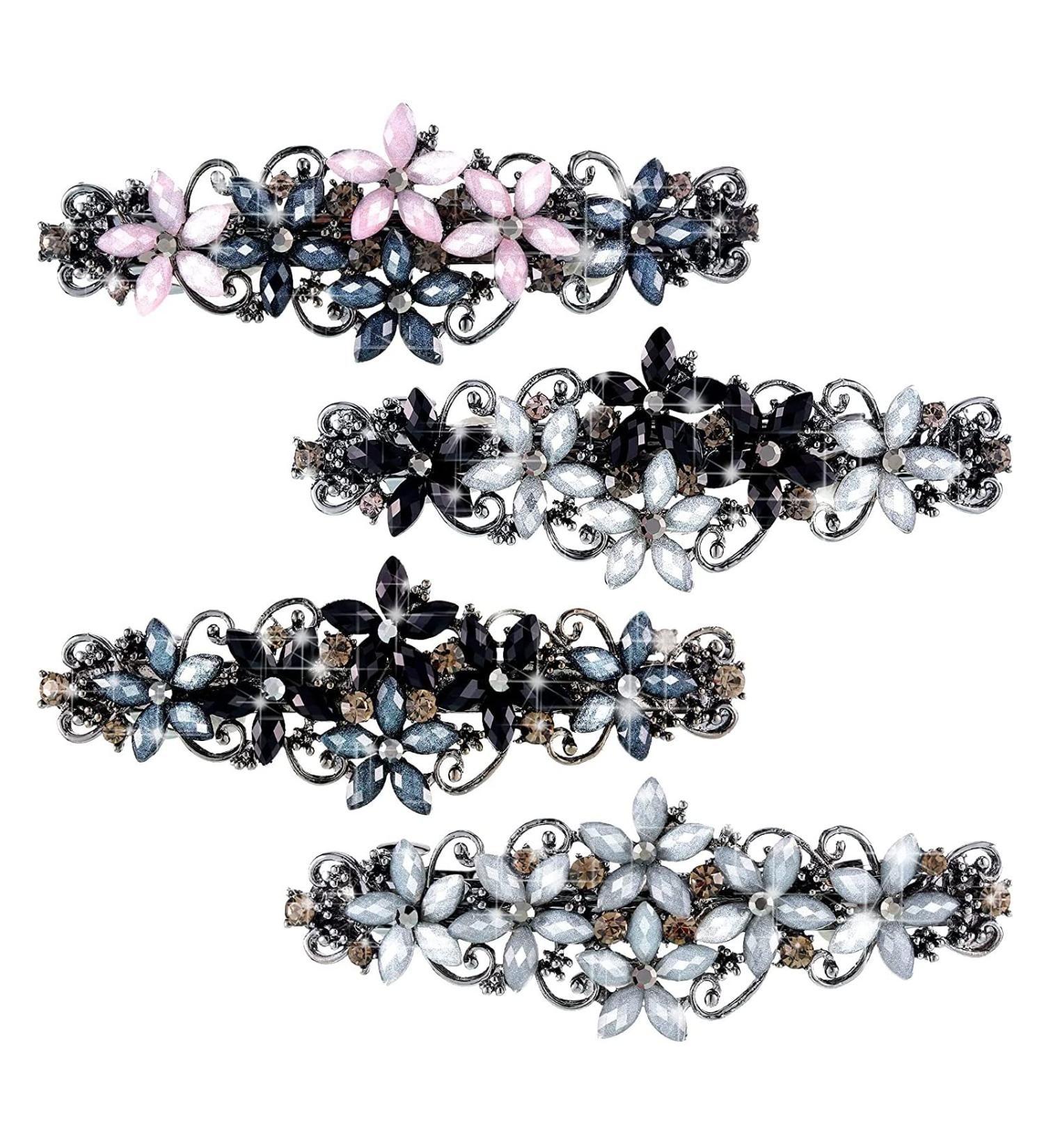 Hair Barrettes Crystal Rhinestones Hair Clips Vintage Flower French Hair Styling Tools Accessories for Women Girls (4 Pieces) Black - Buy Online on GoSupps.com