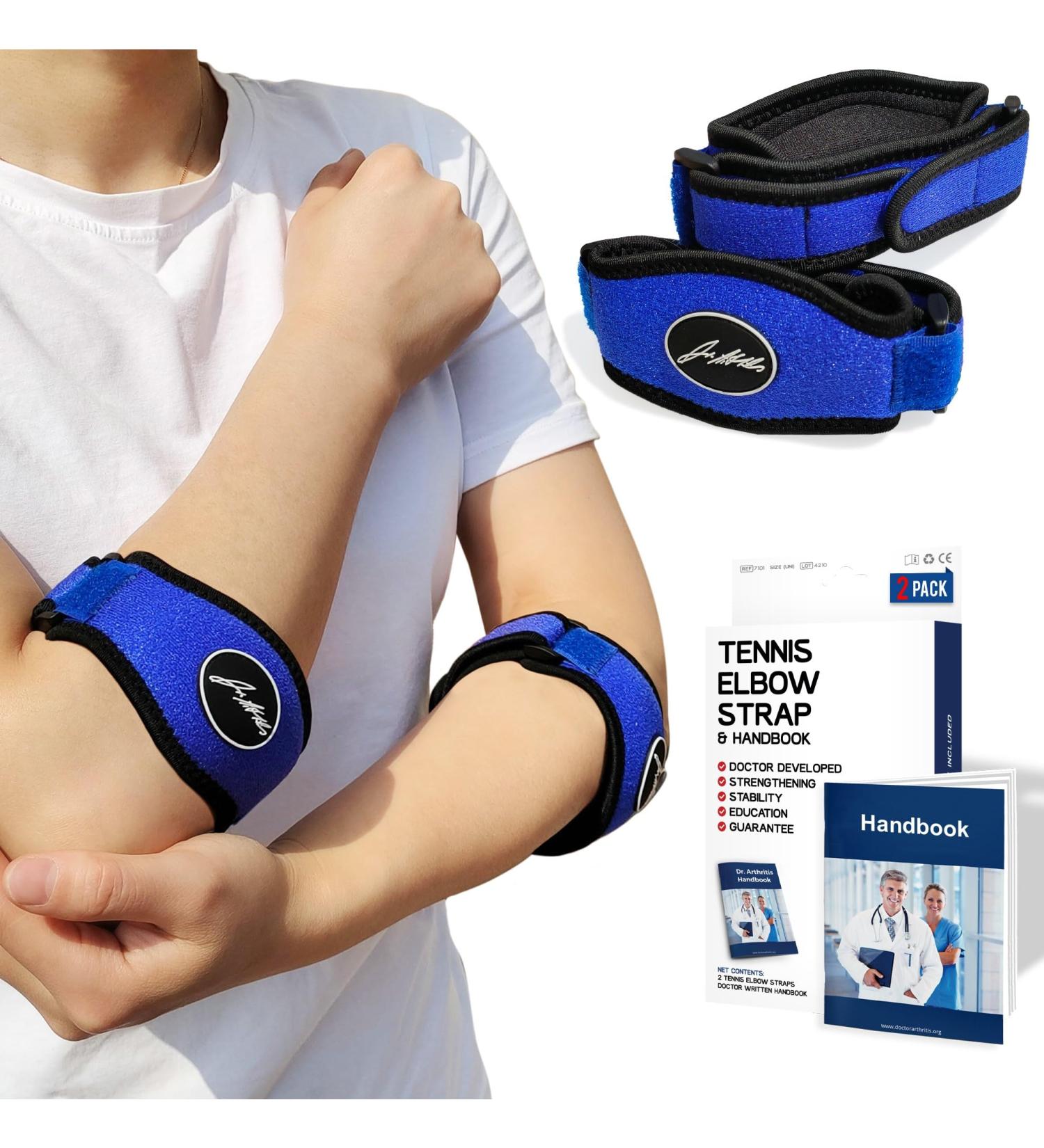 Dr. Arthritis Adjustable Elbow Bandage - Tennis & Golfer's Arm Cuff for Left & Right Arm - Comfortable Support Pair Blue  - Buy Online on GoSupps.com