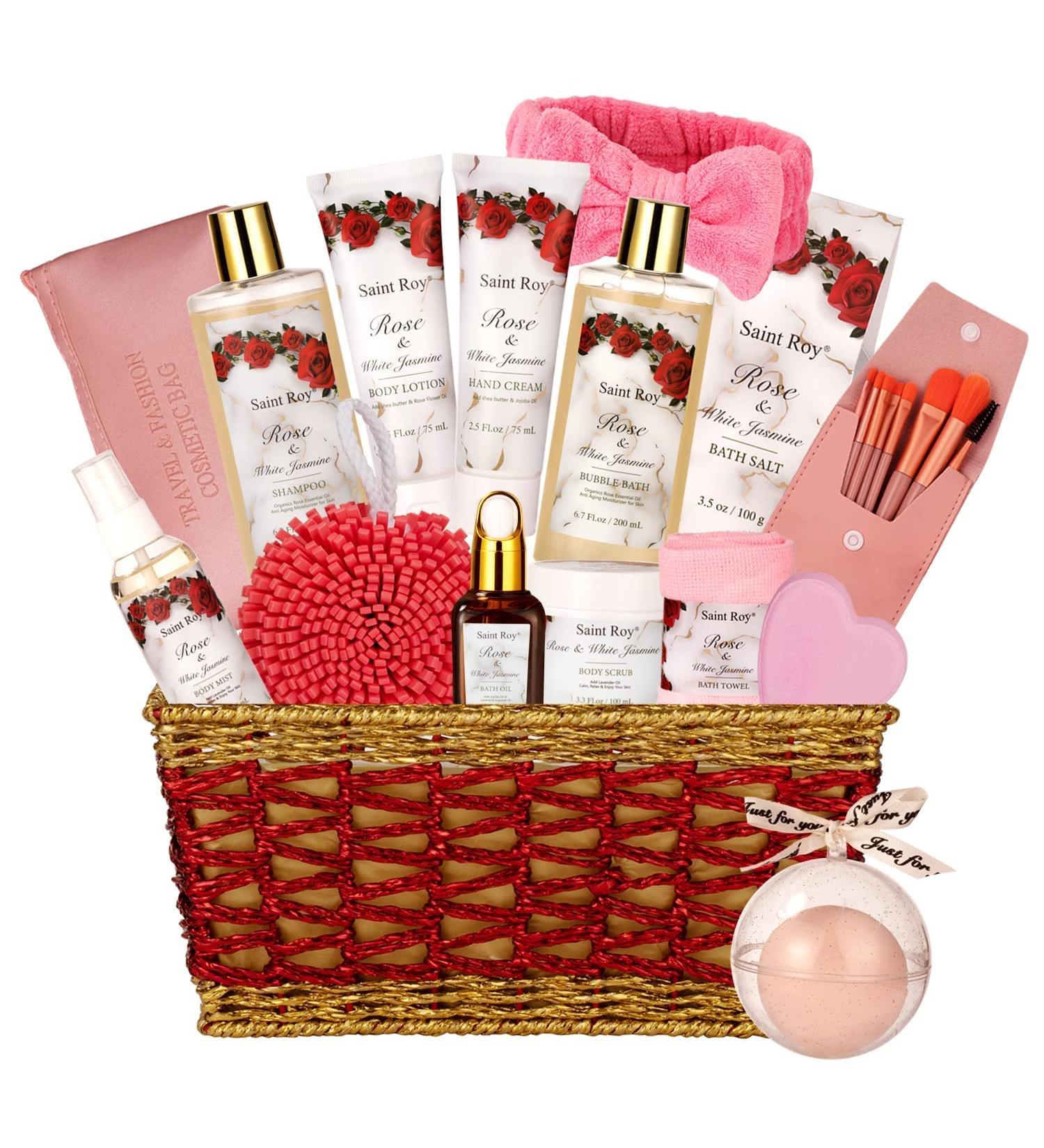Rose & Jasmine Bath & Shower Set - Home Spa Gift Basket for Women & Men | Relaxing Spa Kit with Bath Salts, Shower Gel | Perfect Gift for Birthday - Buy Online on GoSupps.com