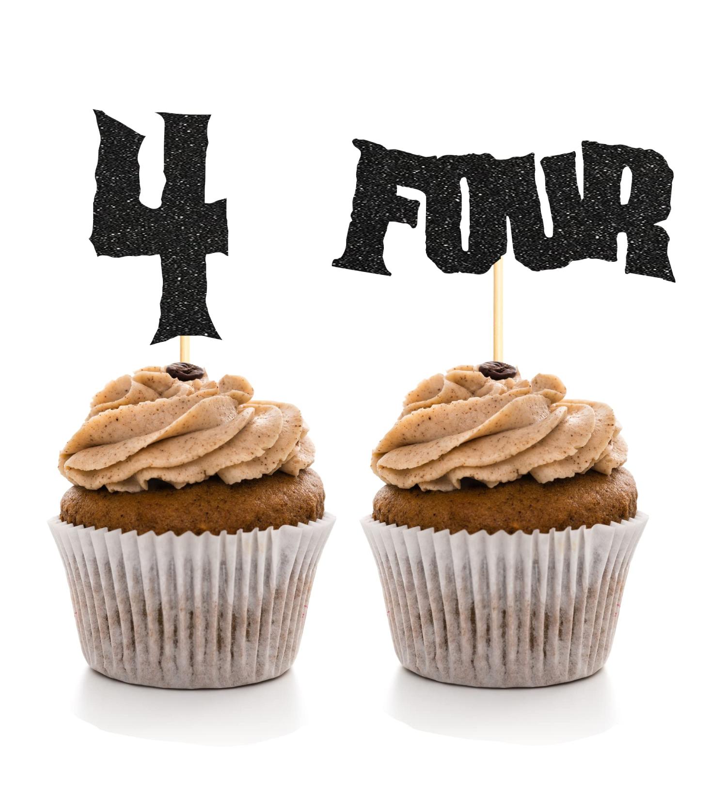 Sumerk 24PCS 4th Birthday Cupcake Toppers Black Glitter Happy 4th Cake Decorations for 4th Birthday Wedding Anniversary Party Decoration Supplies - Buy Online on GoSupps.com