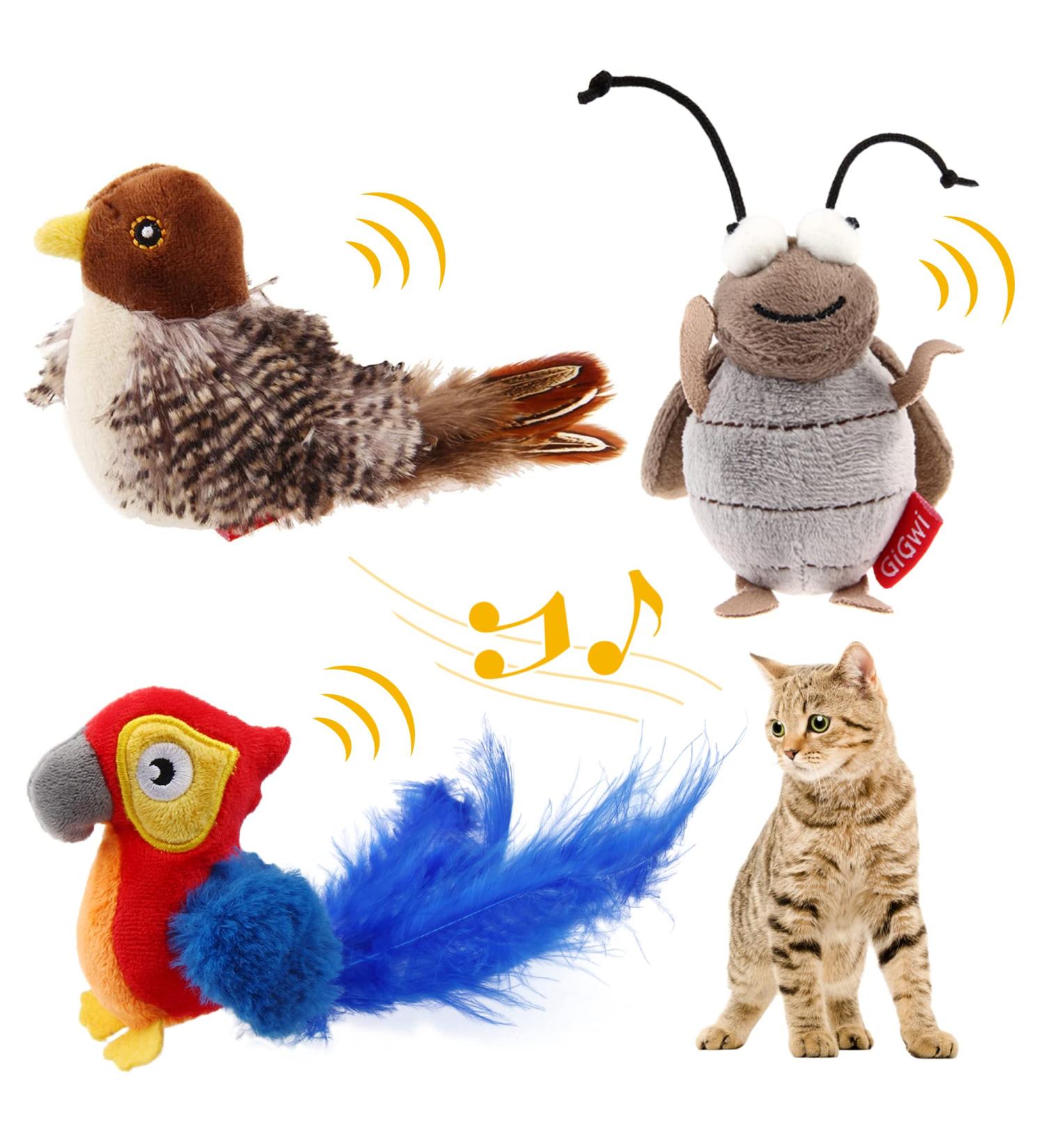 Buy Gigwi Automatic Cat Toy Set | Interactive Electronic Toys for Indoor Cats - Bird Cricket & Red Parrot (3 Pieces) - Buy Online on GoSupps.com