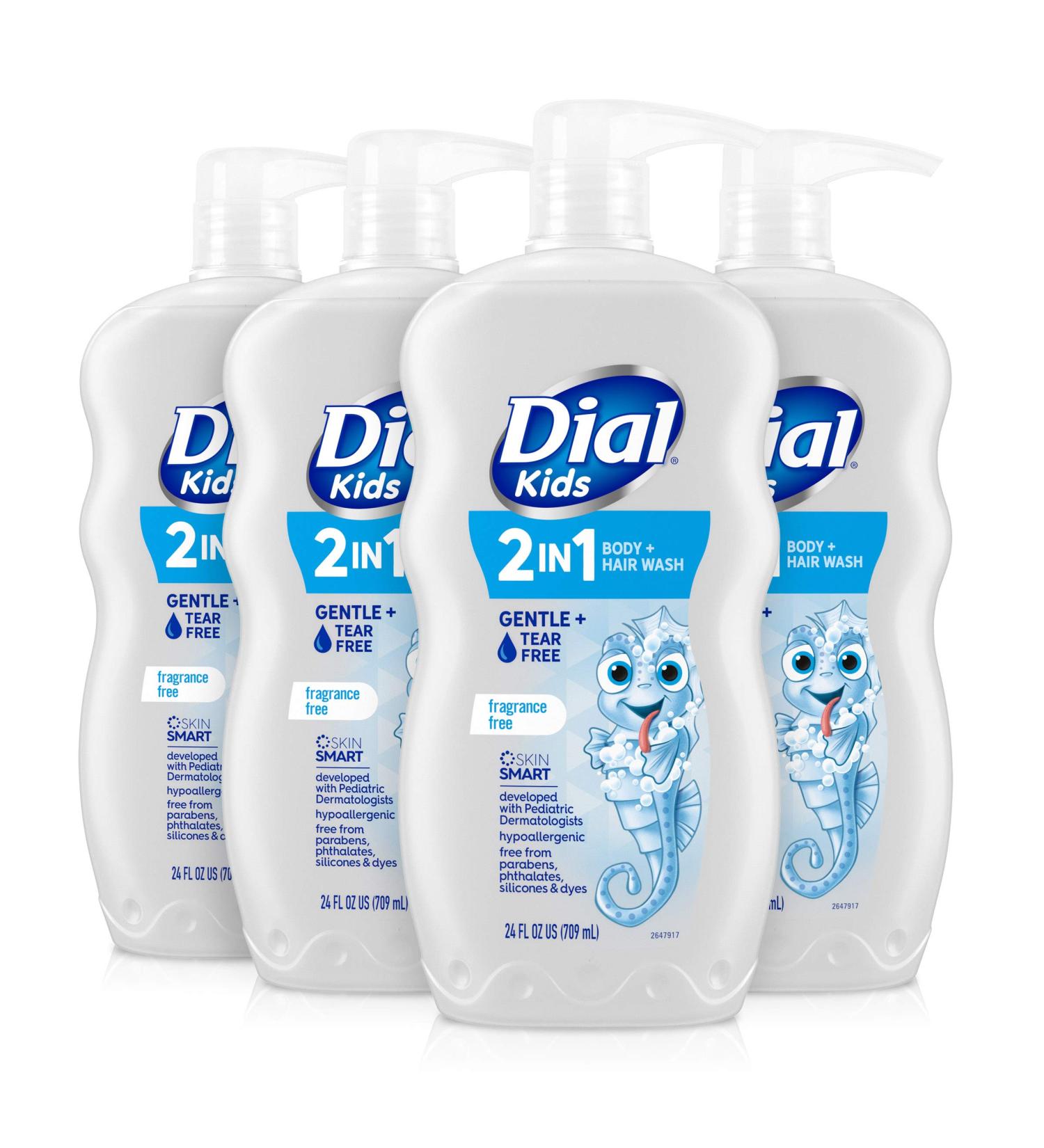 Dial Kids 2-in-1 Fragrance Free Body & Hair Wash - 24 fl oz (Pack of 4) - Gentle Clean for Children - Buy Online on GoSupps.com