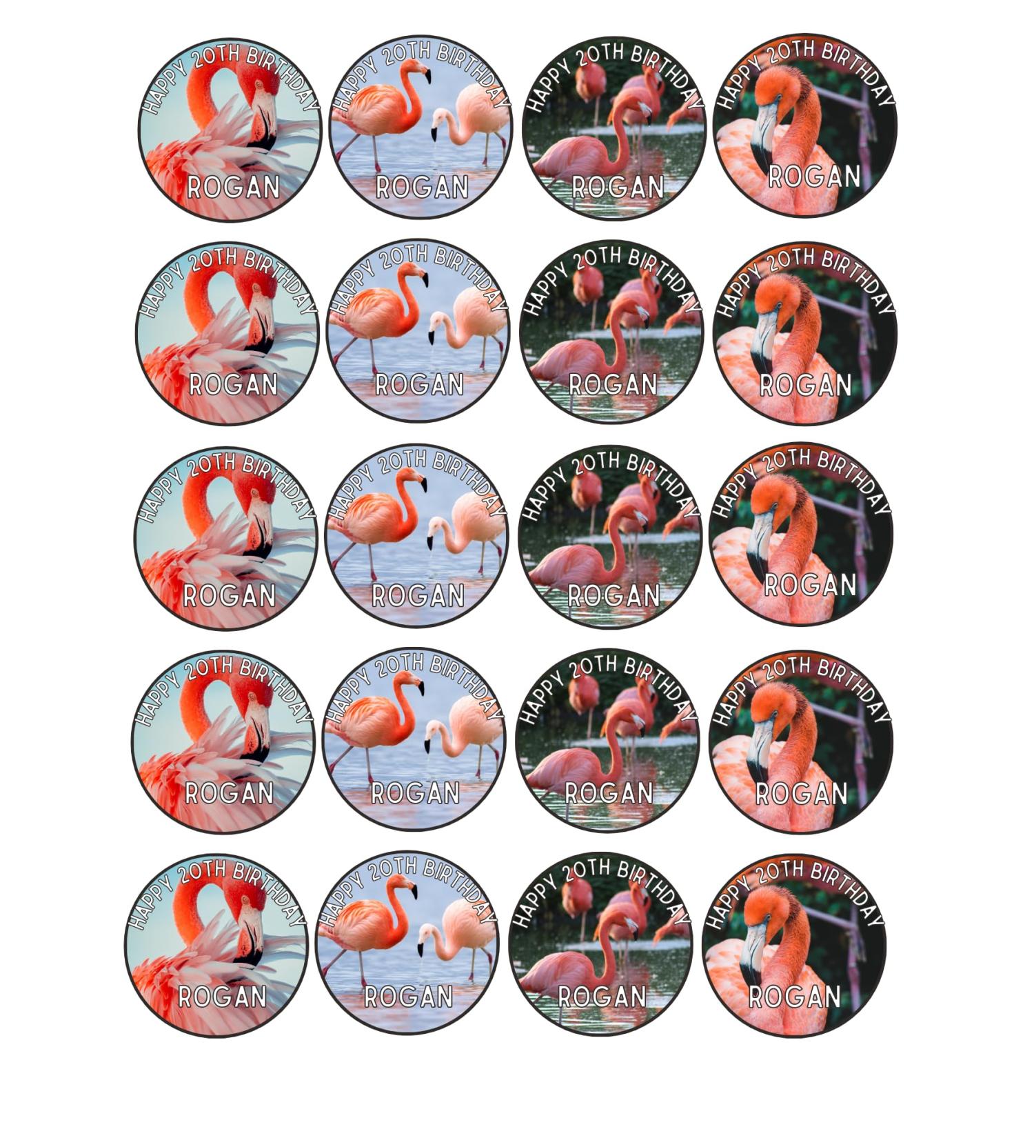 edible 20 x Animal FLAMINGO Personalised cupcake toppers UNCUT (WAFER PAPER) Rice Paper