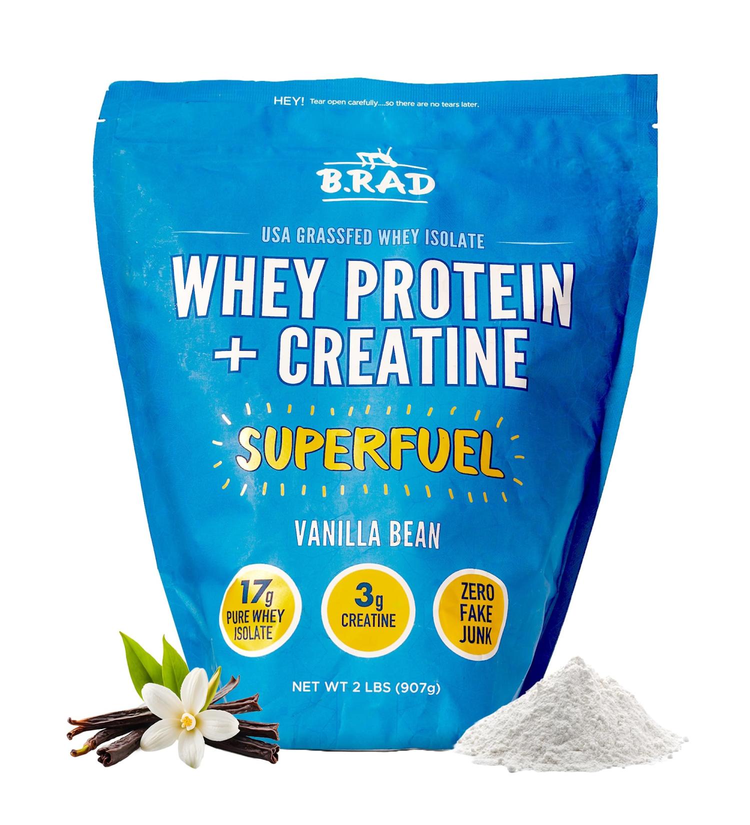B.rad Superfuel - Grass Fed Whey Protein Isolate Boosted with Creatine | Farm-Fresh Easy-to-Digest Clean Ingredients | 2 Pounds | 100% USA Sourced | Vanilla Bean Vanilla 2 Pound (Pack of 1) - Buy Online on GoSupps.com