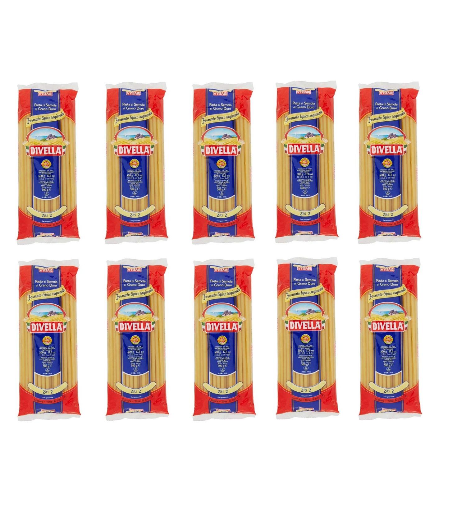 Divella Pack of 10 Divella 100% Italian Ziti pasta No. 2 8-minute cooking time 500g