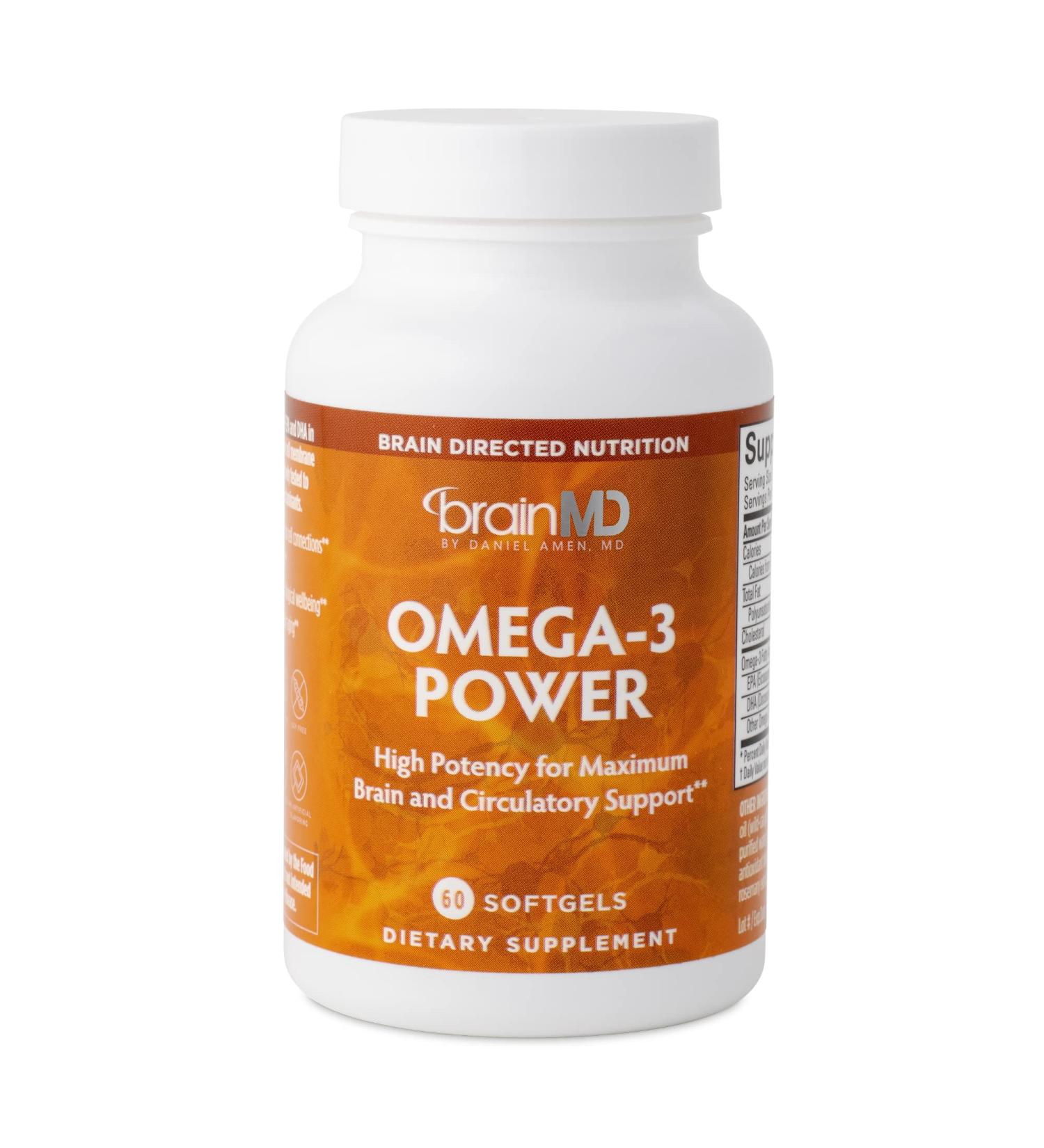 BRAINMD Dr Amen Omega-3 Power - 60 Capsules - Joint & Immune Support Supplement - Contains DHA & EPA - Gluten Free - 30 Servings 30 Servings (Pack of 1) - Buy Online on GoSupps.com
