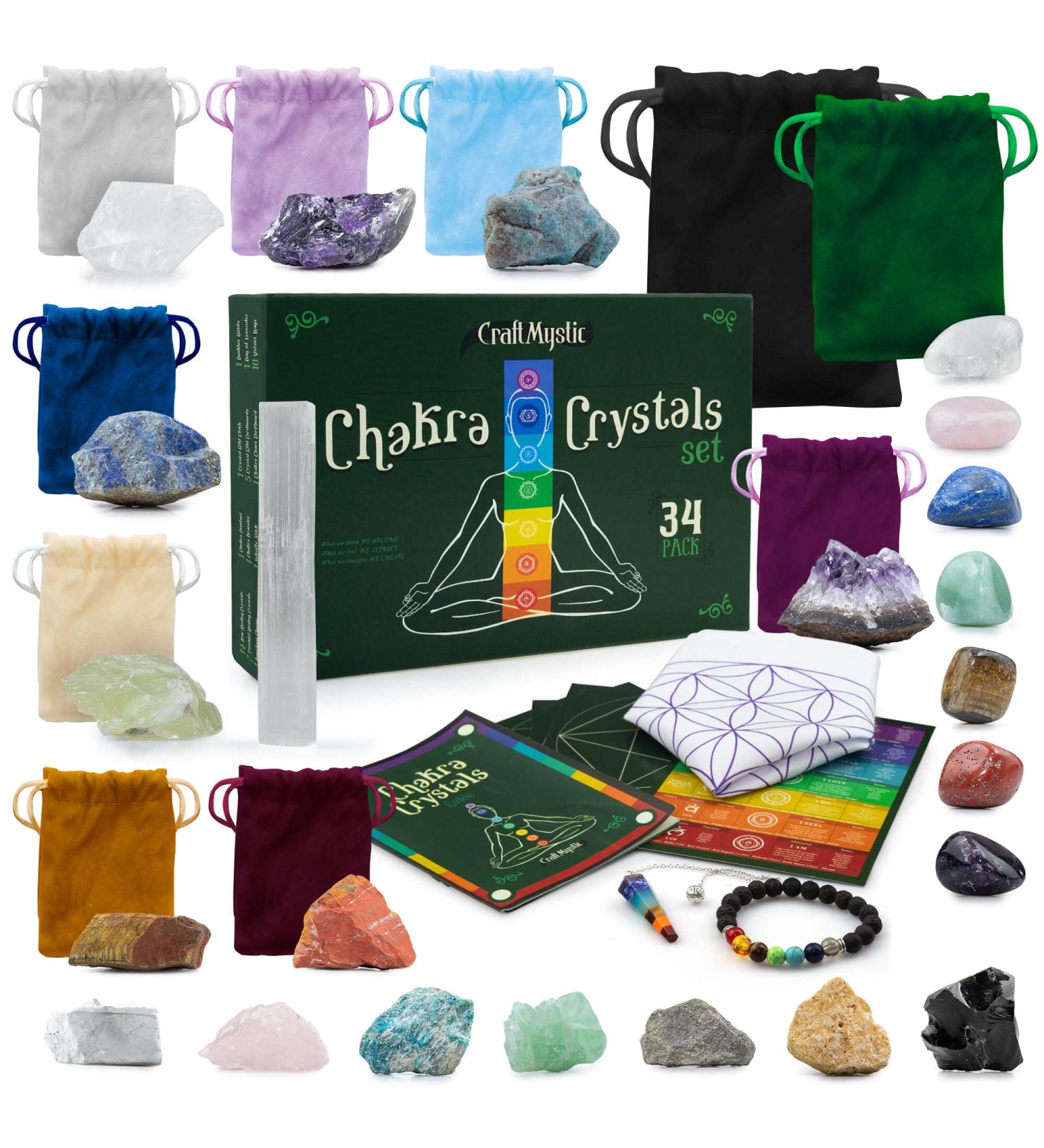 Bulk Set of 33 Real Gemstones & Crystals for Positive Energy | Chakra Healing Stones Necklace Bracelet Set - Ideal for Beginners & Spiritual Care - Buy Online on GoSupps.com
