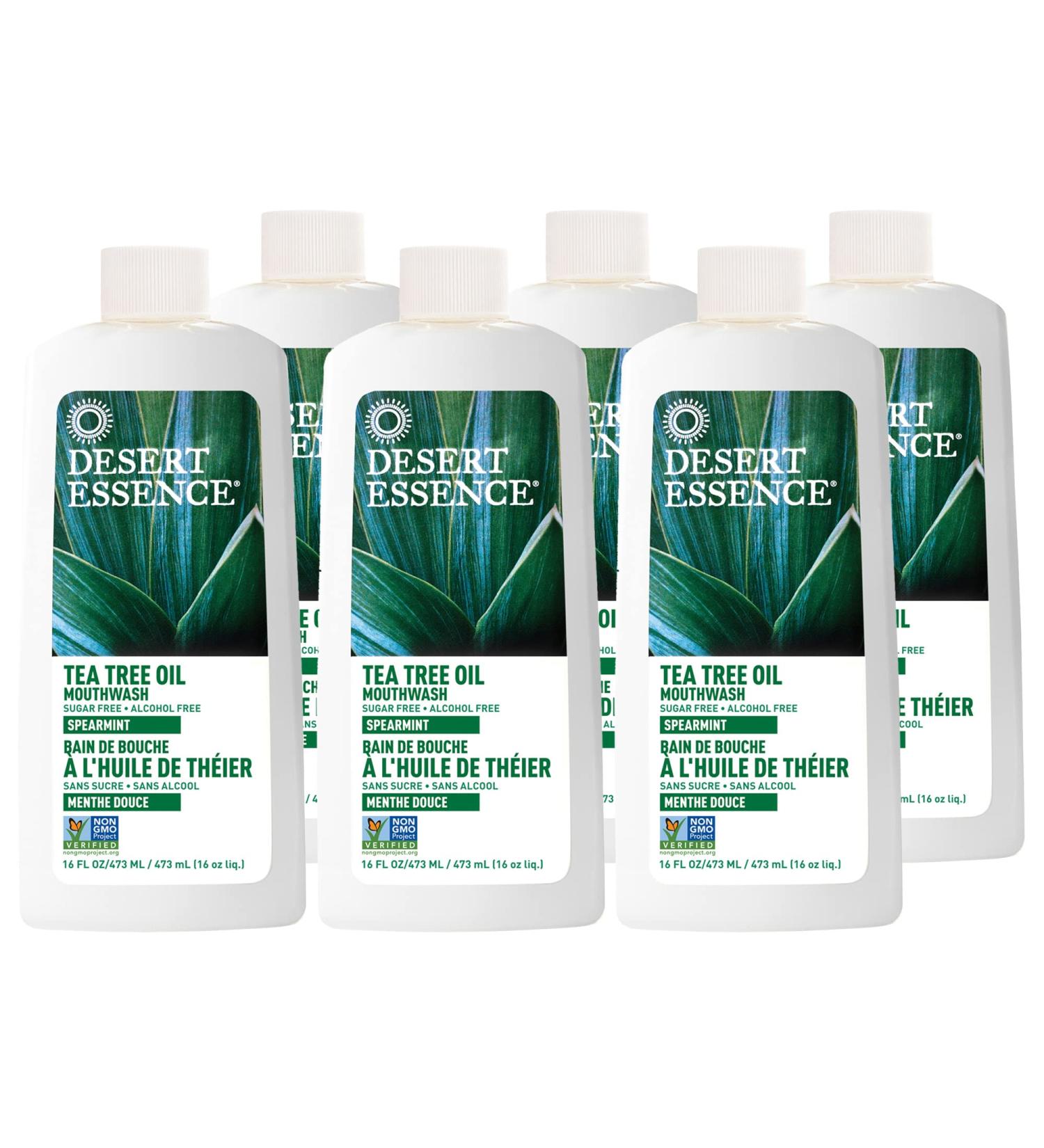 Desert Essence Tea Tree Oil Mouthwash - Spearmint & Aloe - Deep Cleansing - Fresh Breath - Vegan & Non-GMO - 16oz - Buy Online on GoSupps.com