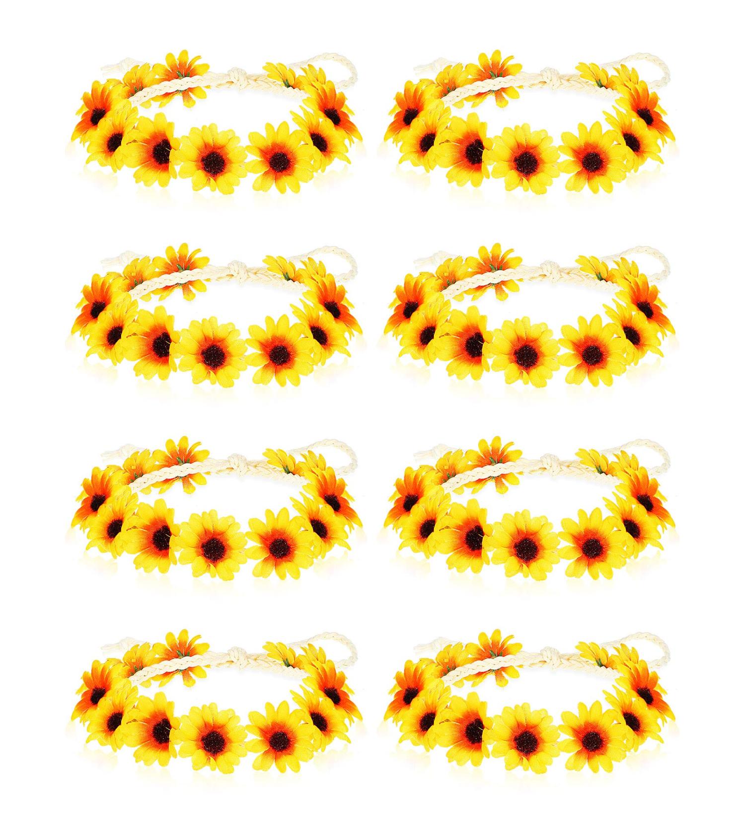 8-Piece Sunflower Crown & Daisy Headbands - Adjustable Floral Headpiece for Hippie Party, Wedding & Festivals - Yellow - Buy Online on GoSupps.com
