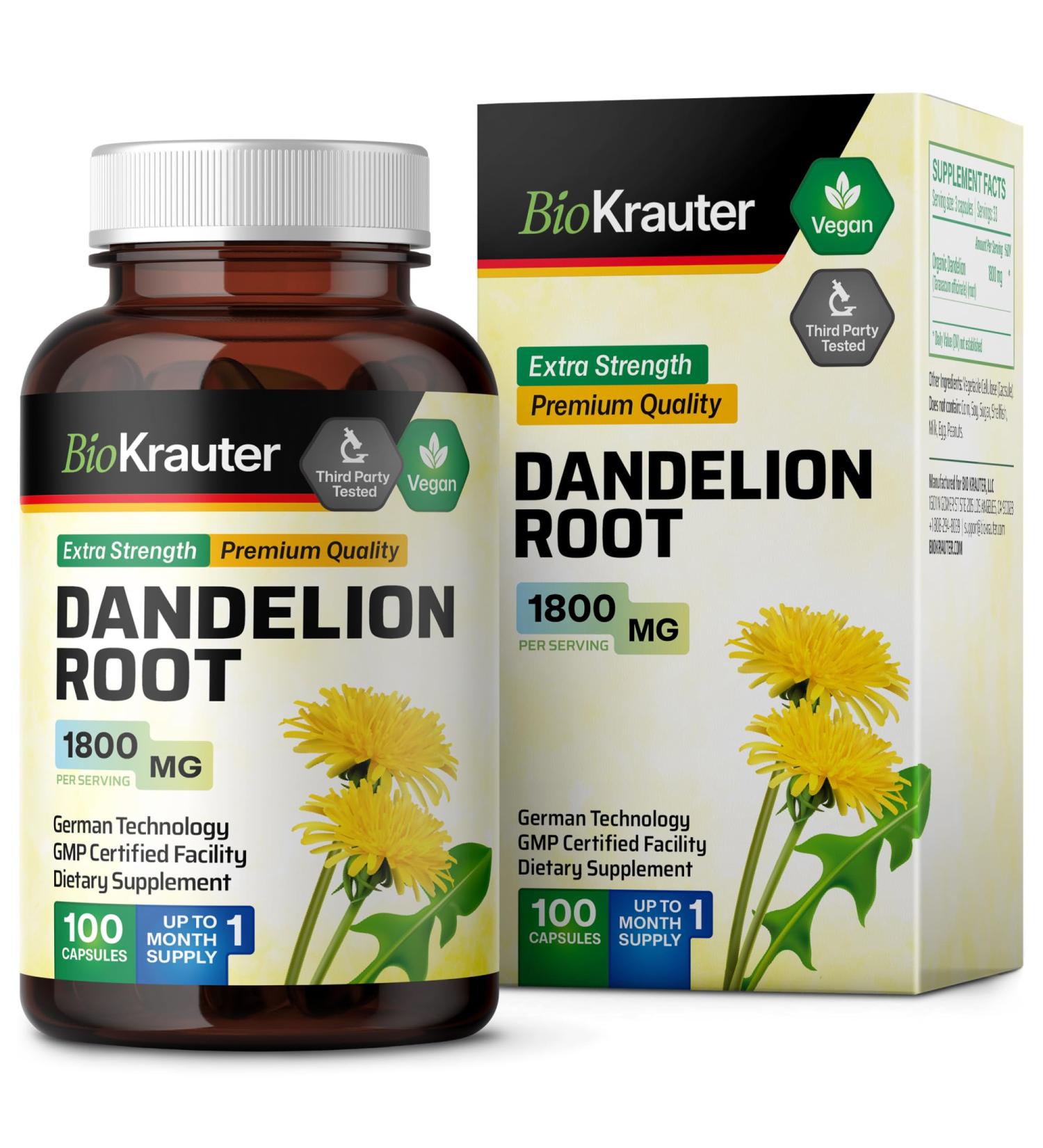 Dandelion Root Capsules - Vegan 1800mg Digestive & Liver Support Supplement - 100 Count for Cleansing & Immunity Boost - Buy Online on GoSupps.com