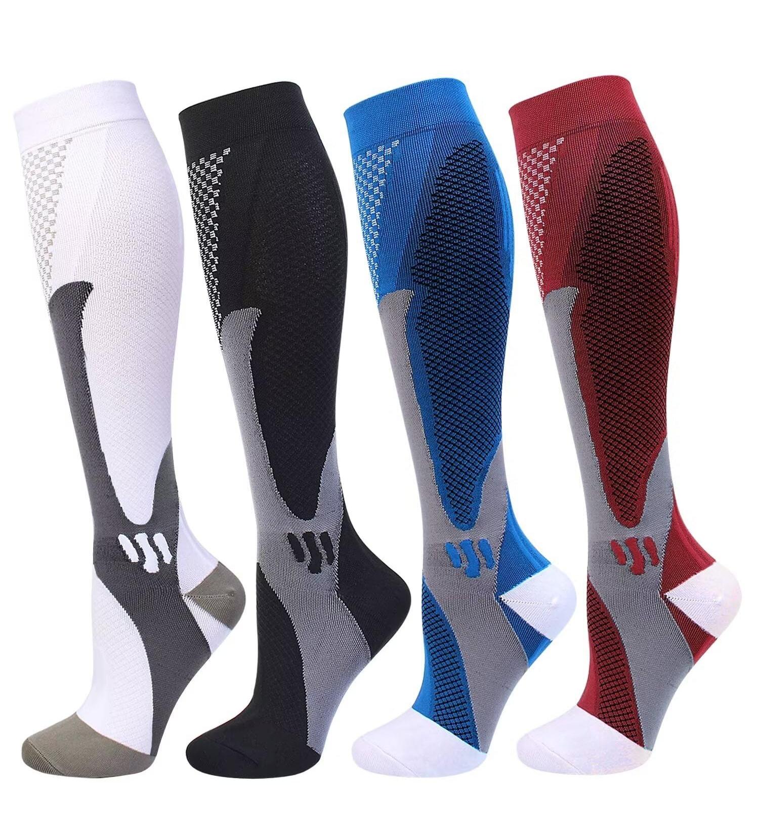 Double Couple Compression Stockings - 4 Pairs (20-30 mmHg) for Men & Women | Black Blue White Red | L-XL - International Shipping Available - Buy Online on GoSupps.com