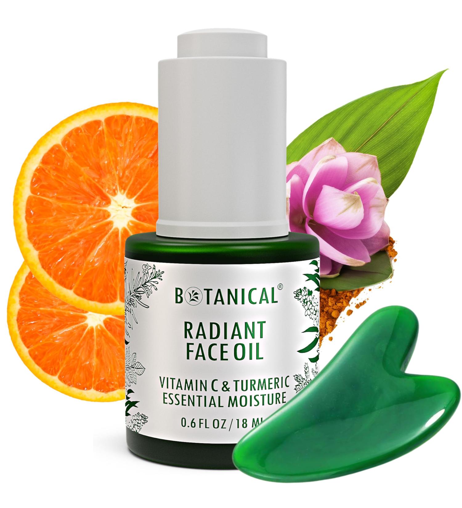 Botanical Radiant Face Oil | Brightening Turmeric & Vitamin C Serum | Organic Natural Skincare with Gua Sha Lift Scraper - 0.6 fl oz - Buy Online on GoSupps.com