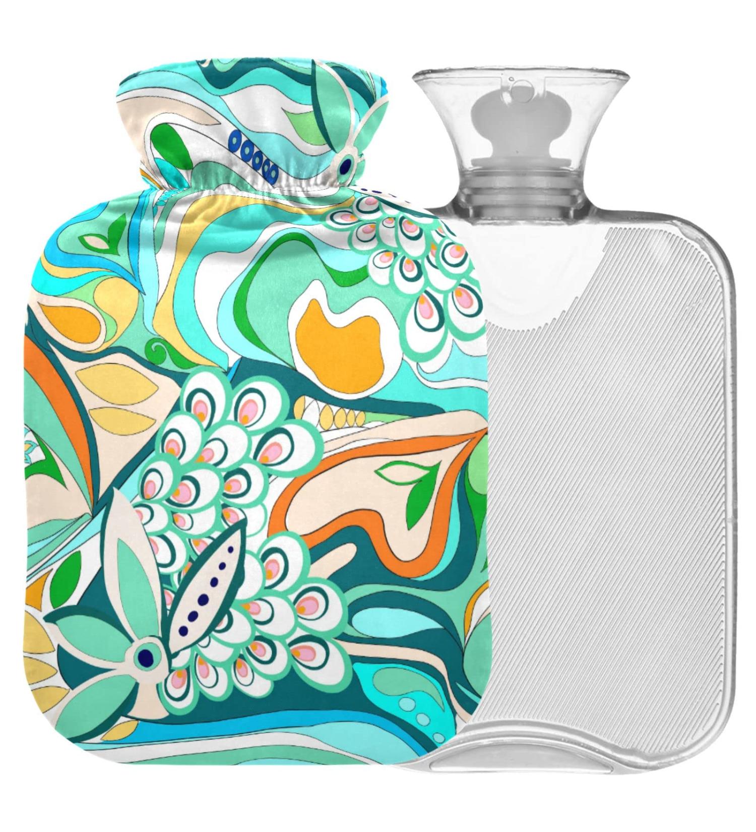 Naanle Colorful Hot Water Bottle with Cover - 2L for Back Pain Relief & Heated Therapy - Transparent Design with Floral Ornaments - Buy Online on GoSupps.com