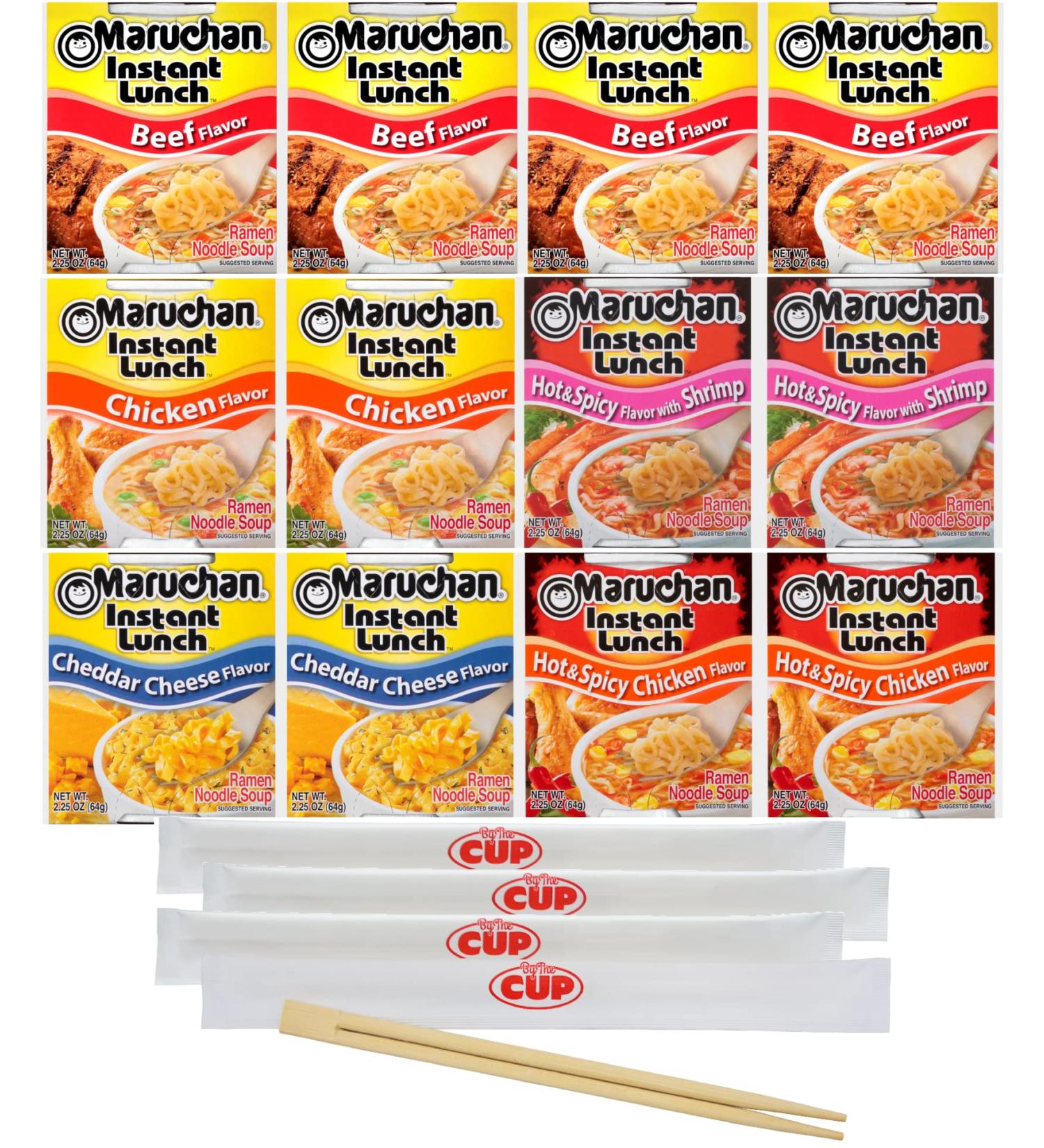 Maruchan Ramen Instant Lunch Variety 5 Flavors (Pack of 12) with By The Cup Chopsticks - Beef Ramen Pack - Buy Online on GoSupps.com