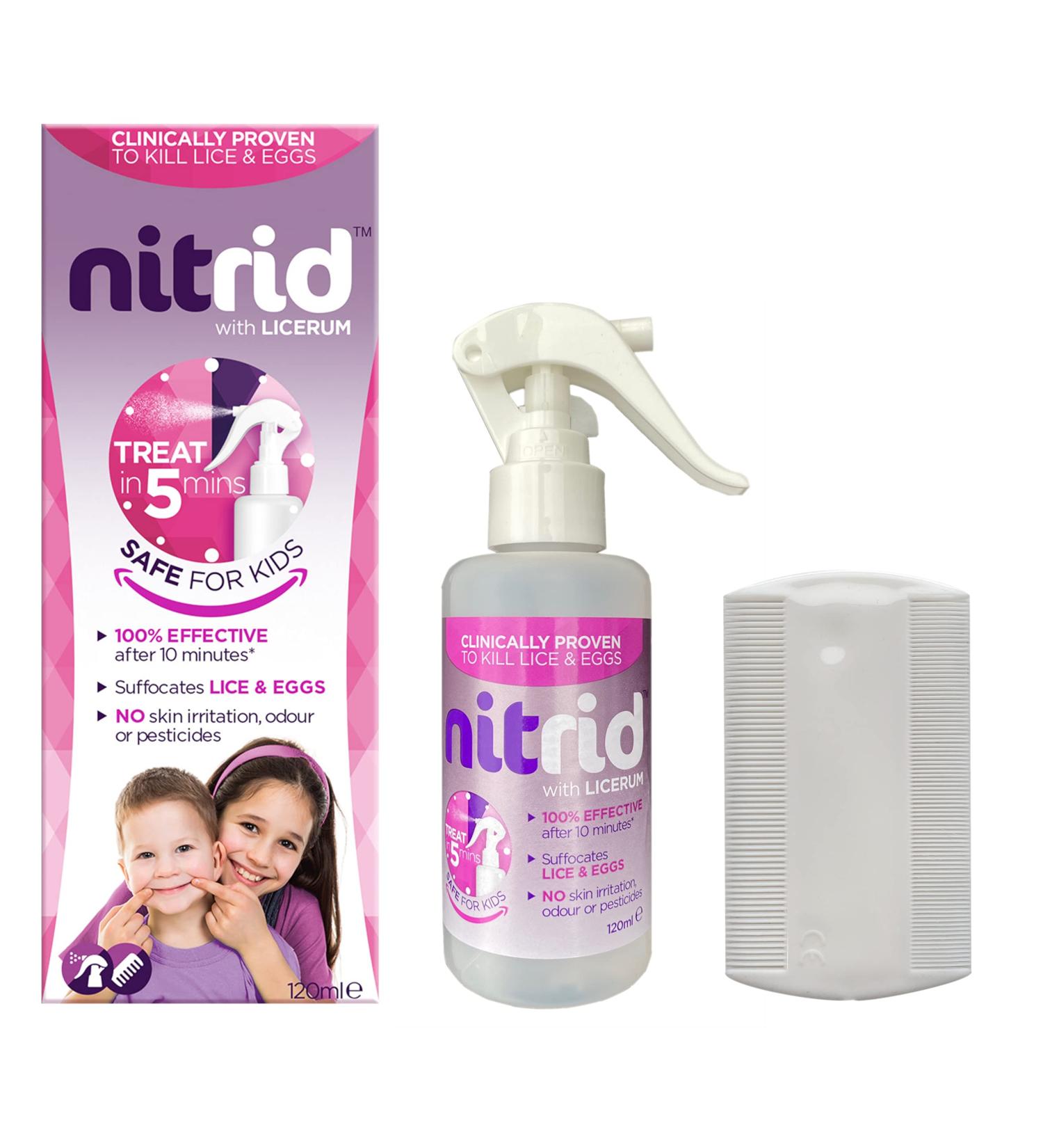 Nitrid All-In-One Head Lice Treatment Spray & Comb - 100% Effective 120ml Spray for Killing Nits & Eggs - Buy Online on GoSupps.com