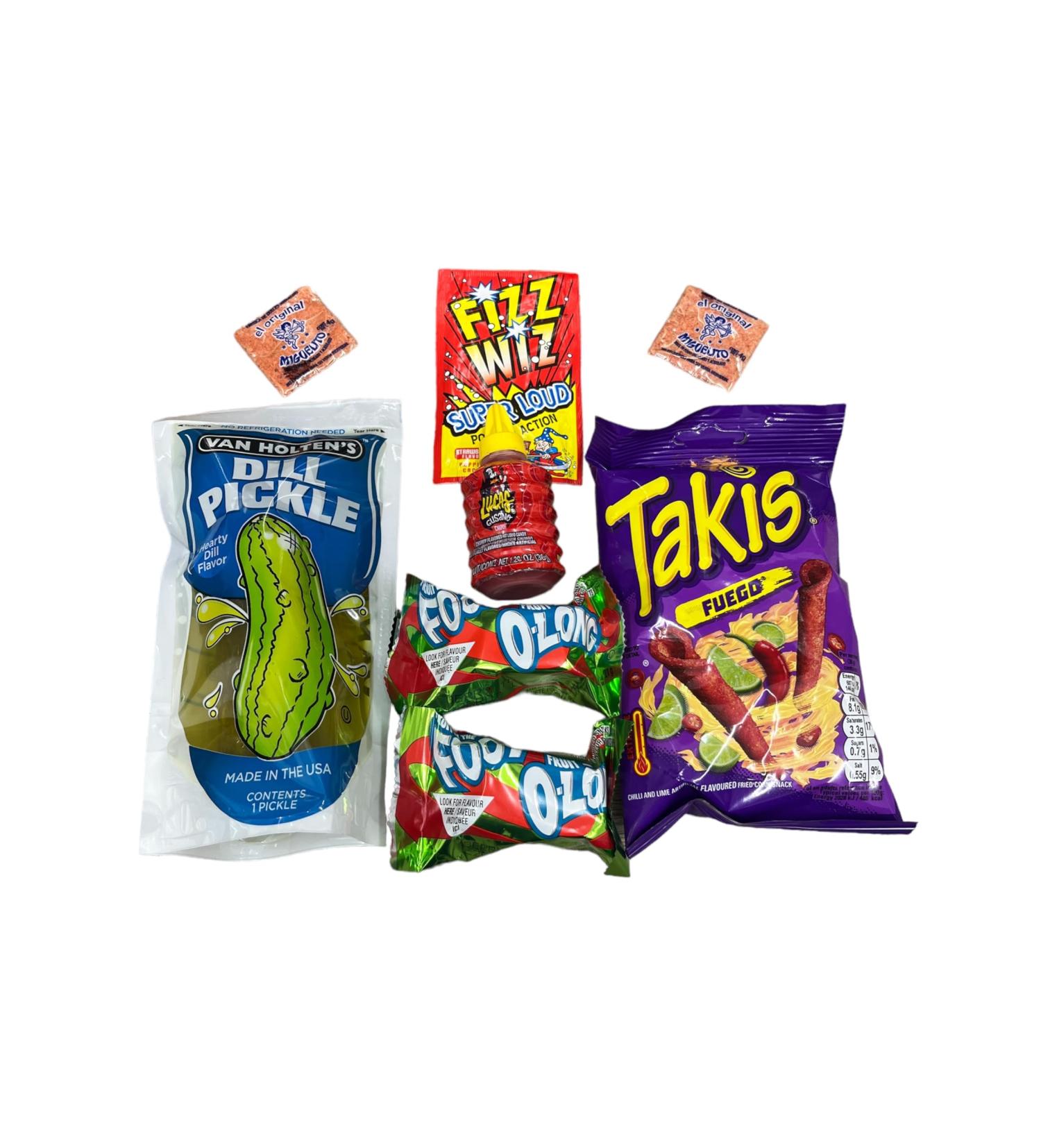 Van Holten's Chamoy Pickle Kit Challange including 2x Fruit Roll Ups Chamoy Sauce Takis and Tajin