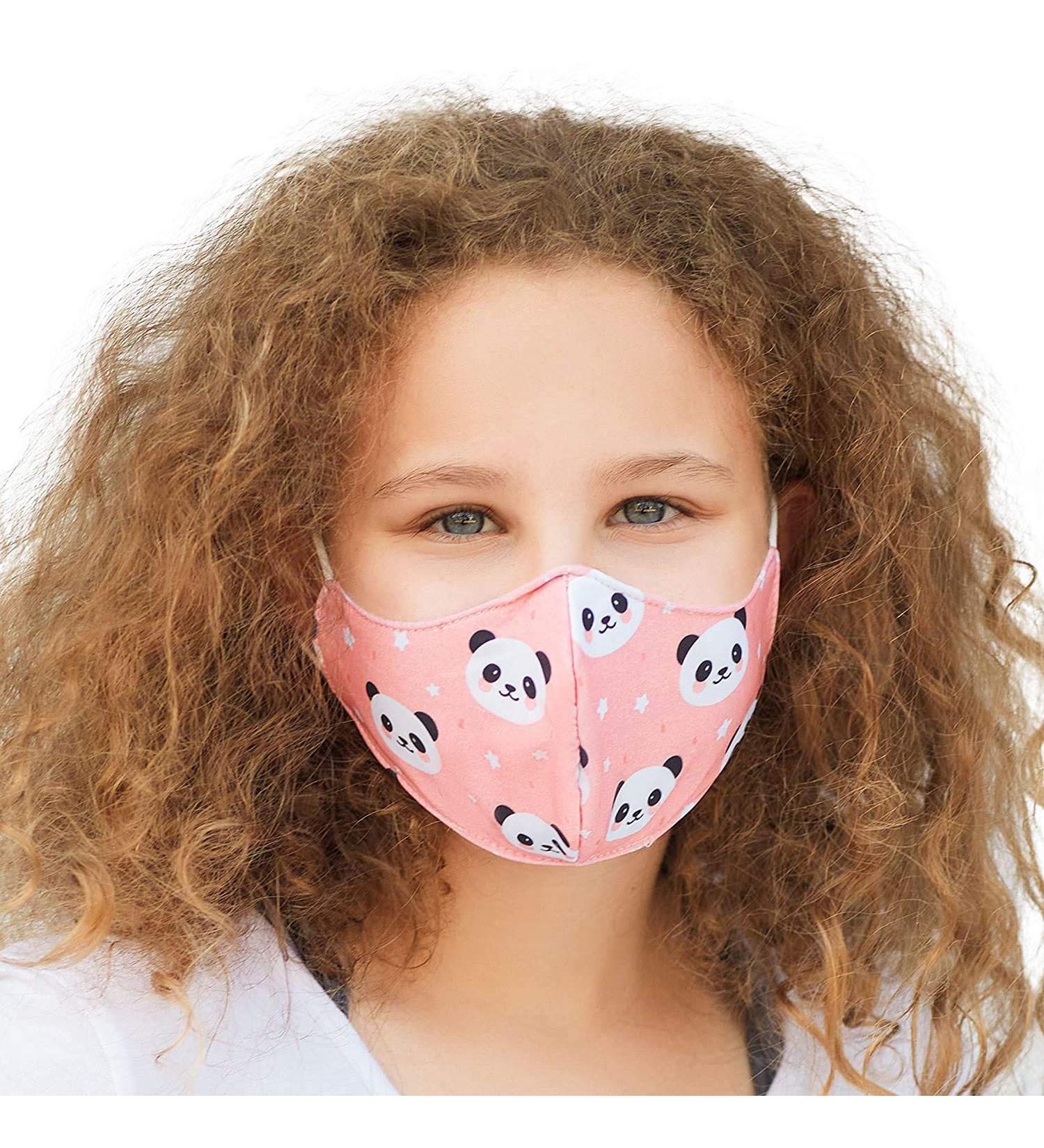 Buy Youth Washable Face Mask for Ages 5-12 | Adjustable Earloops & Nose Wire | 3-Layer 100% Cotton | Reusable Cloth Mask with Filter Pocket - Panda Pink - Buy Online on GoSupps.com