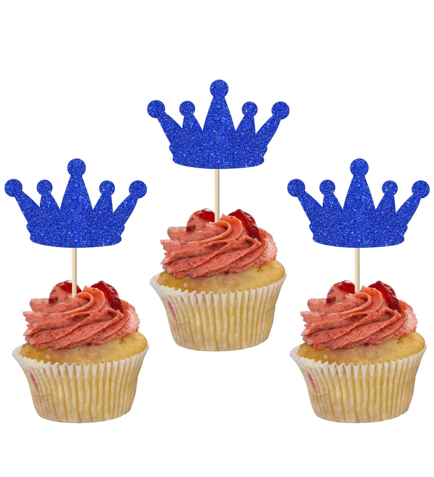 Rsstarxi 24 Pack Glitter Crown Cupcake Toppers Queen Crown Cupcake Toothpicks Baby Shower Cake Decorations for Queen Princess Theme Wedding Birthday Party Decorations Blue Design 4 Blue - Buy Online on GoSupps.com