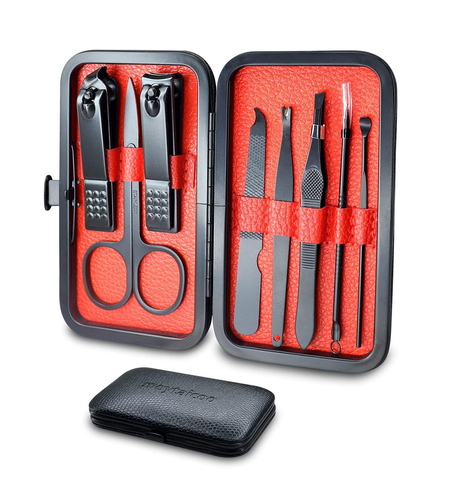 Professional 8 in 1 Manicure Set with Stainless Steel Nail Clippers for Men and Women - Complete Nail Care Kit with Leather Travel Case - Buy Online on GoSupps.com