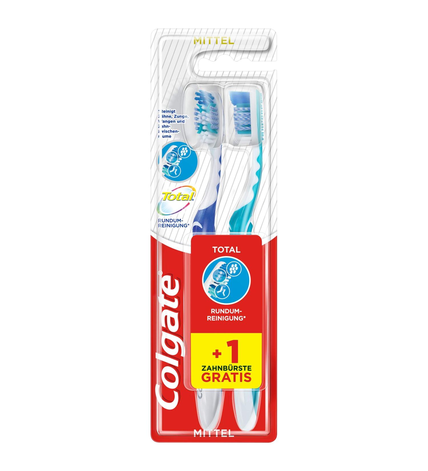 Colgate Total All-Round Cleaning Toothbrush 1+1 Medium - Pack of 3 (6 Pieces) | International Shipping Available - Buy Online on GoSupps.com