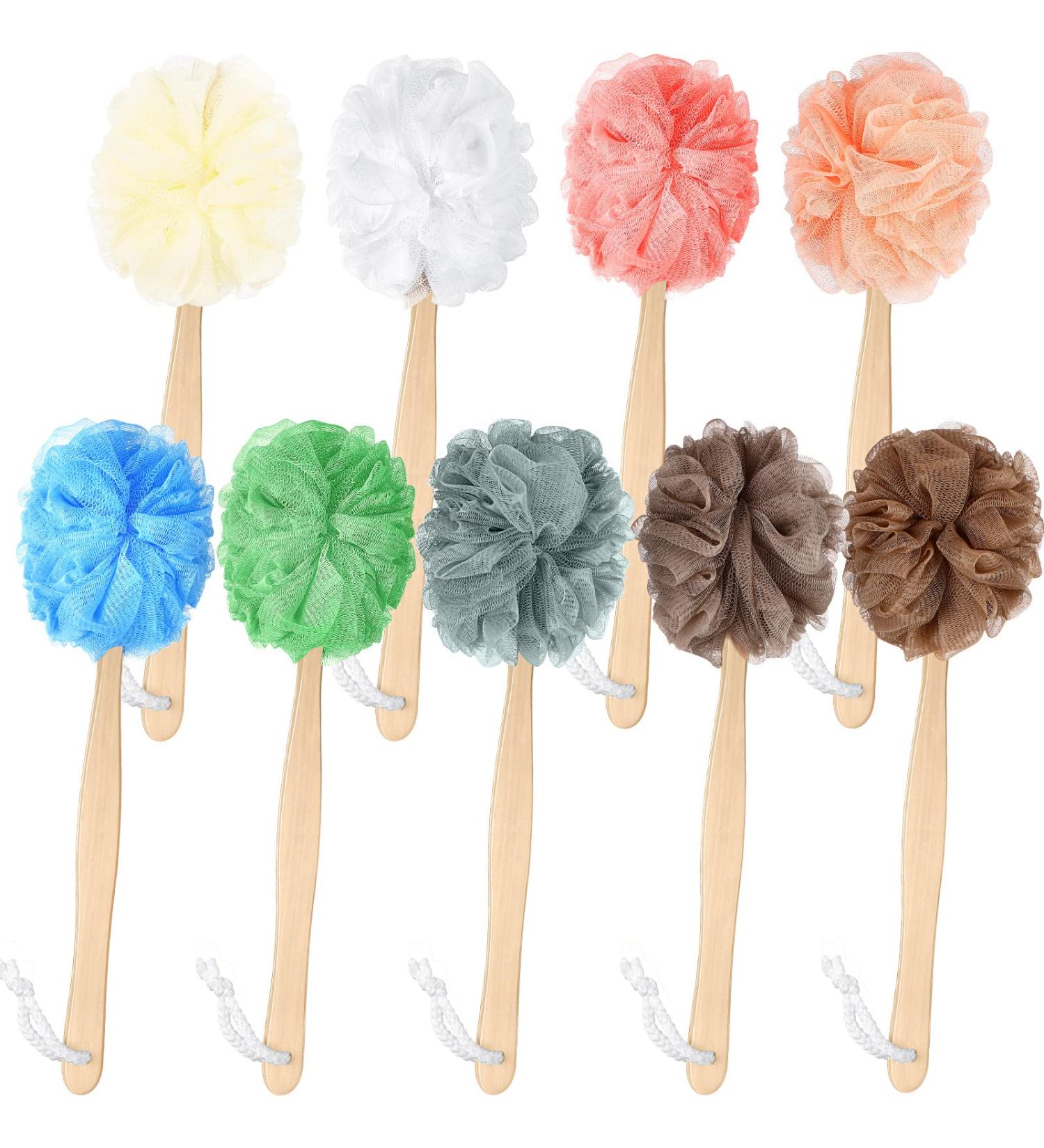 9 Pcs Long Handled Loofah Back Scrubber with Soft Mesh Sponges | Exfoliating Bath Sponge Set for Men and Women | Multicolored - Buy Online on GoSupps.com