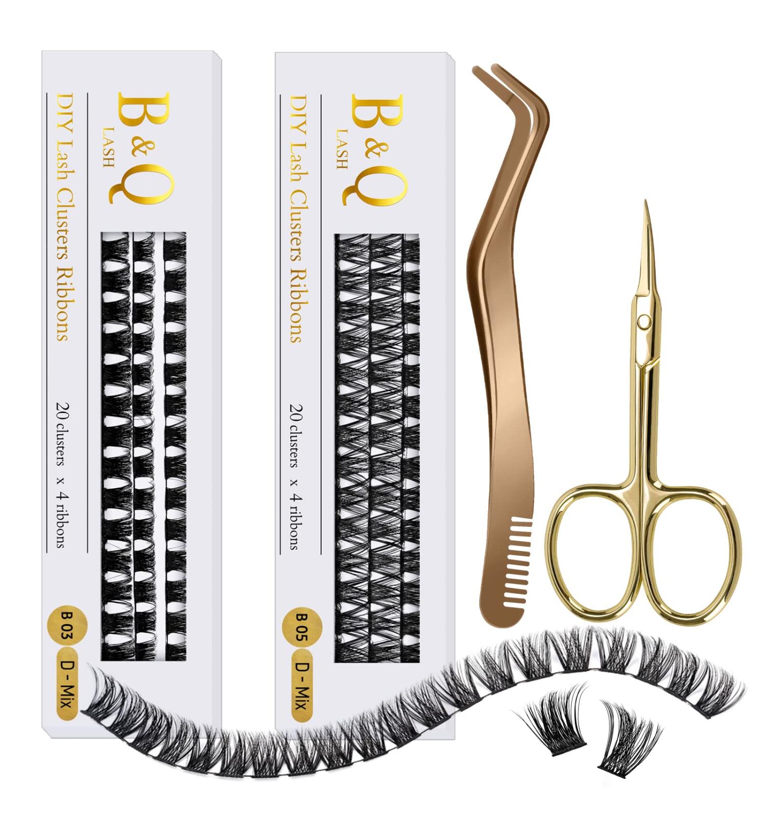 Lash Clusters Ribbon 160 D Curl Individual Lashes DIY Extensions Mega Volume with Applicator Tool & Scissors | B&Q LASH (B03+B05 10-16MIX) - Buy Online on GoSupps.com