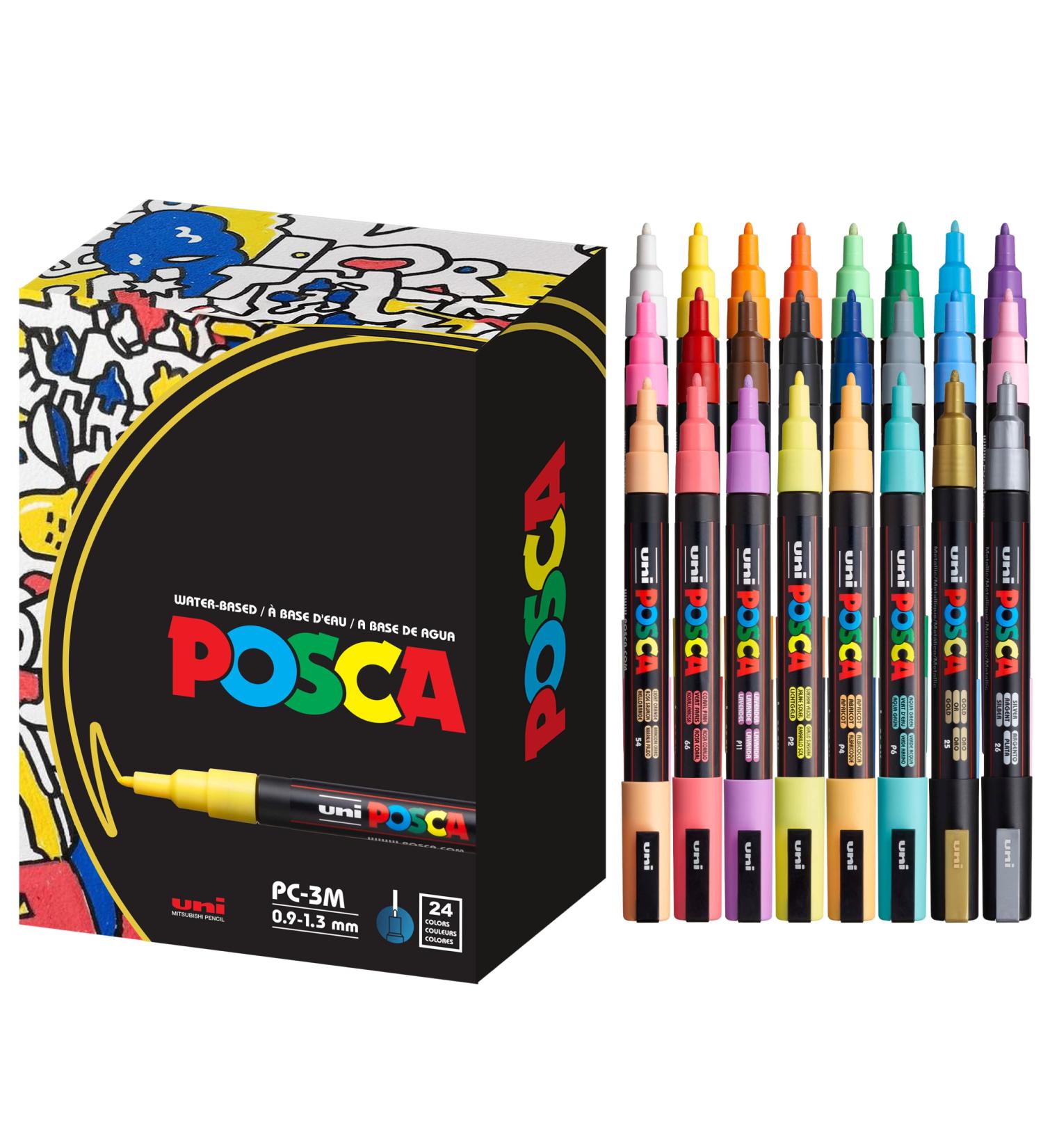 Posca Paint Markers Set - 24 Fine Acrylic Paint Pens for Art Supplies, Fabric, and More | Reversible Tips for Versatile Use - Buy Online on GoSupps.com