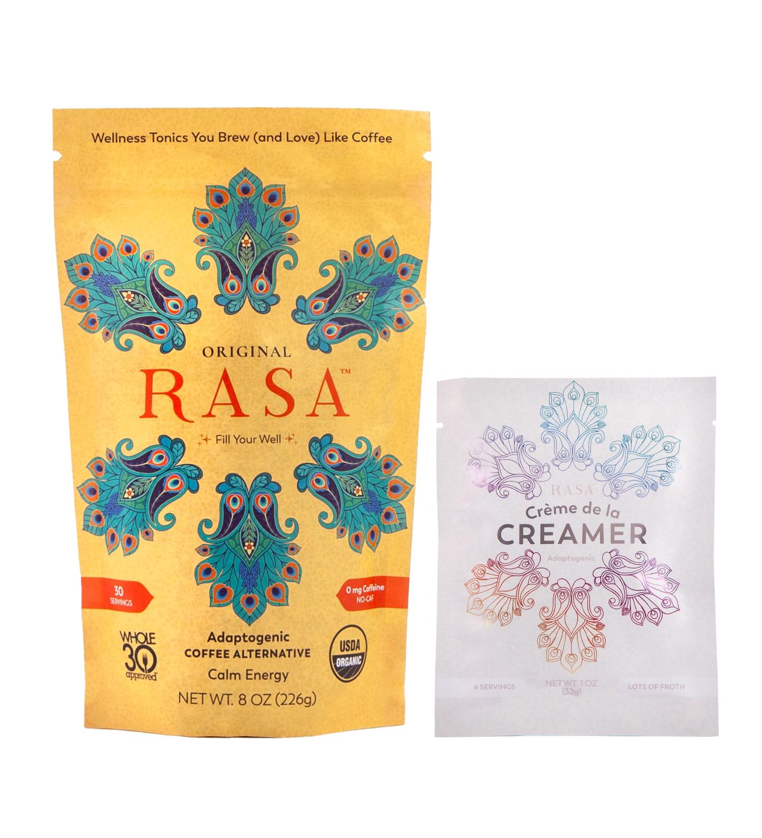RASA Original Adaptogenic Coffee Alternative & Cr me de la Creamer Bundle | Ayurveda Mushroom Wellness Tonic & Adaptogen Powdered Non-Dairy Creamer with MCT Oil Vegan, Whole 30, Keto (30 Servings) Original + Creamer (30 S  - Buy Online on GoSupps.com