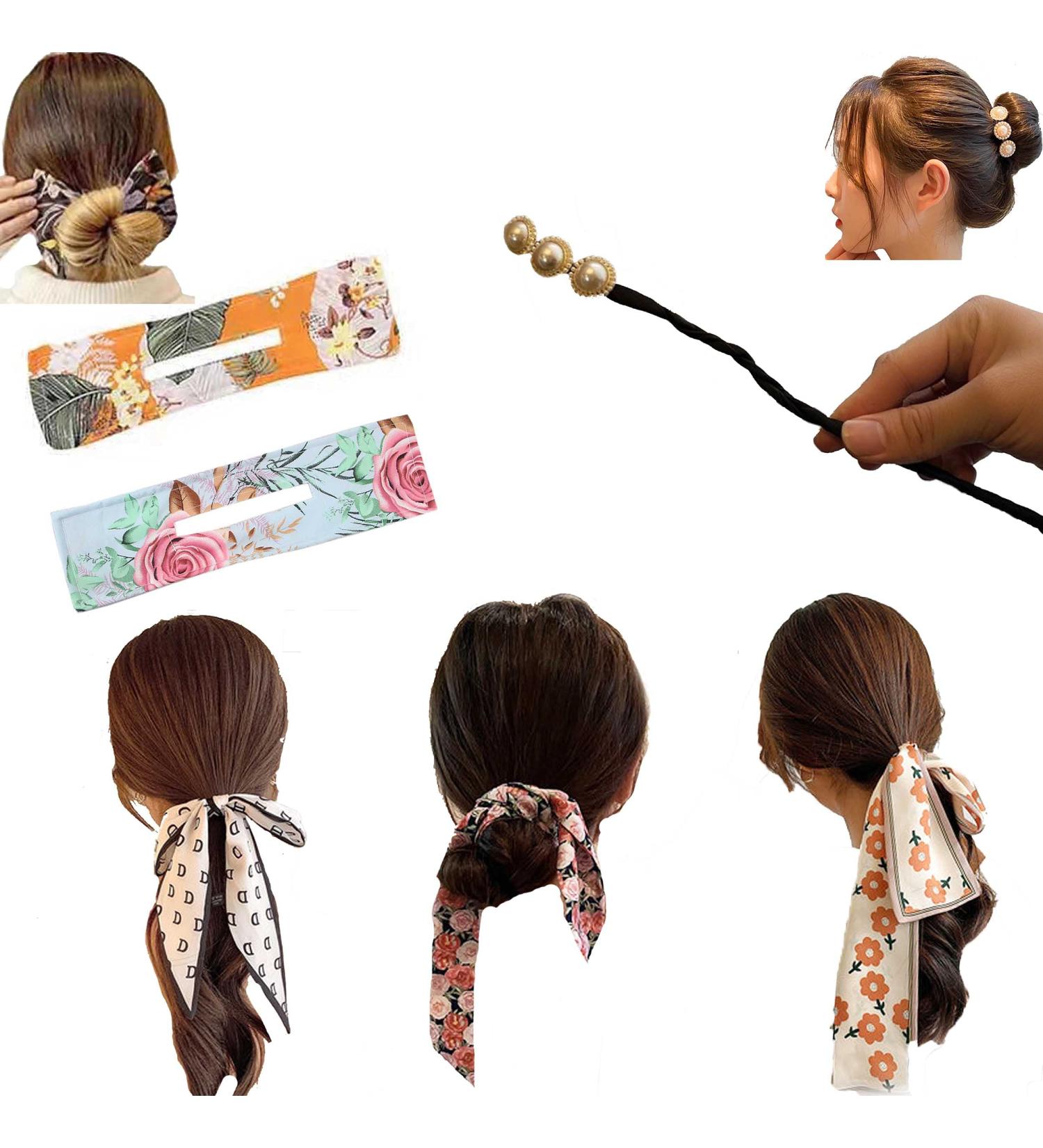 6-Piece Fragrance Bun Maker Set | Flexible Reusable Magic Donut Holder & Silk Satin Scarf for Women - Buy Online on GoSupps.com