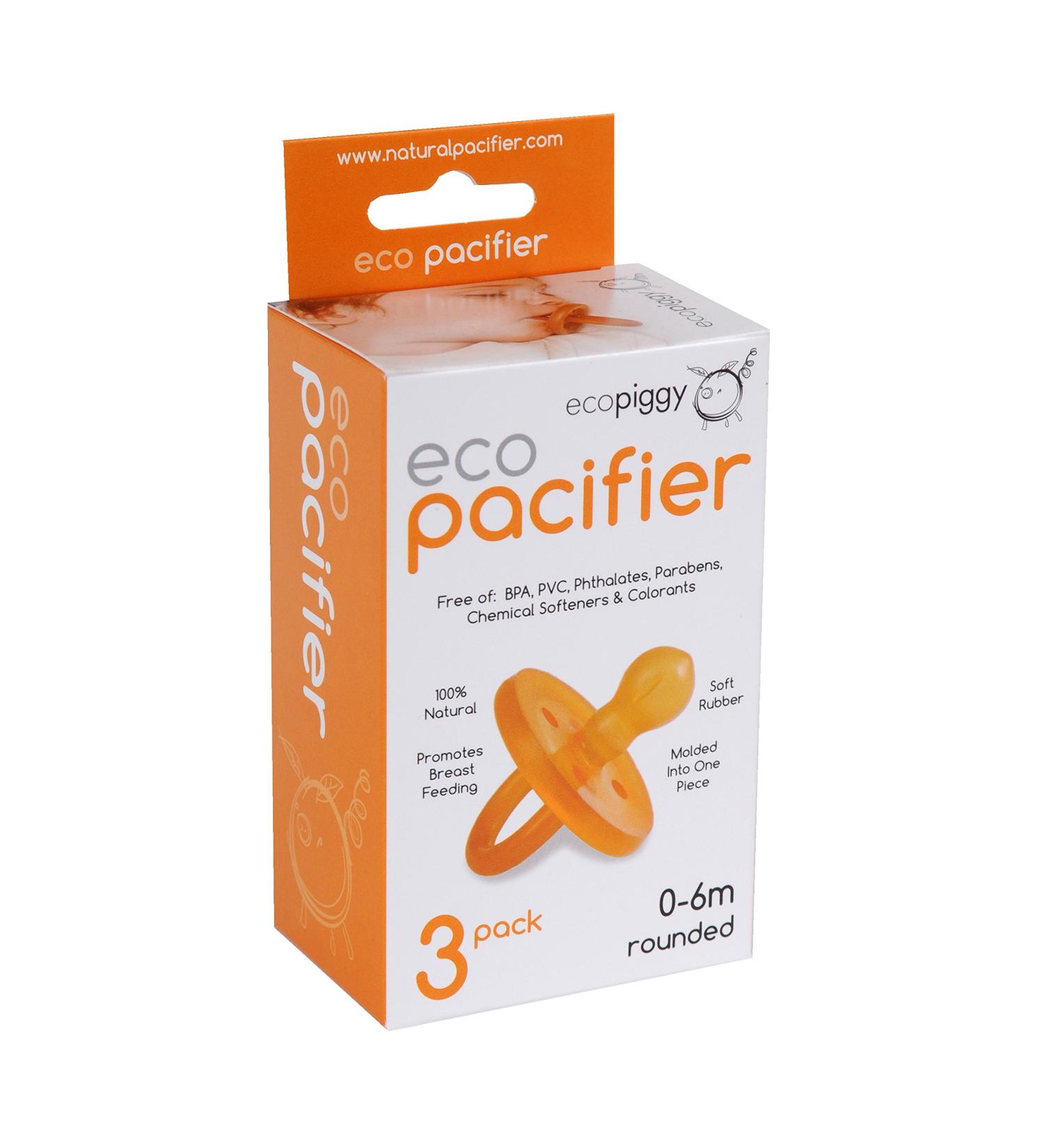 Ecopiggy Ecopacifier Natural Pacifier Rounded (3 Pack) 0-6 Months - Organic & BPA-Free - Buy Online on GoSupps.com