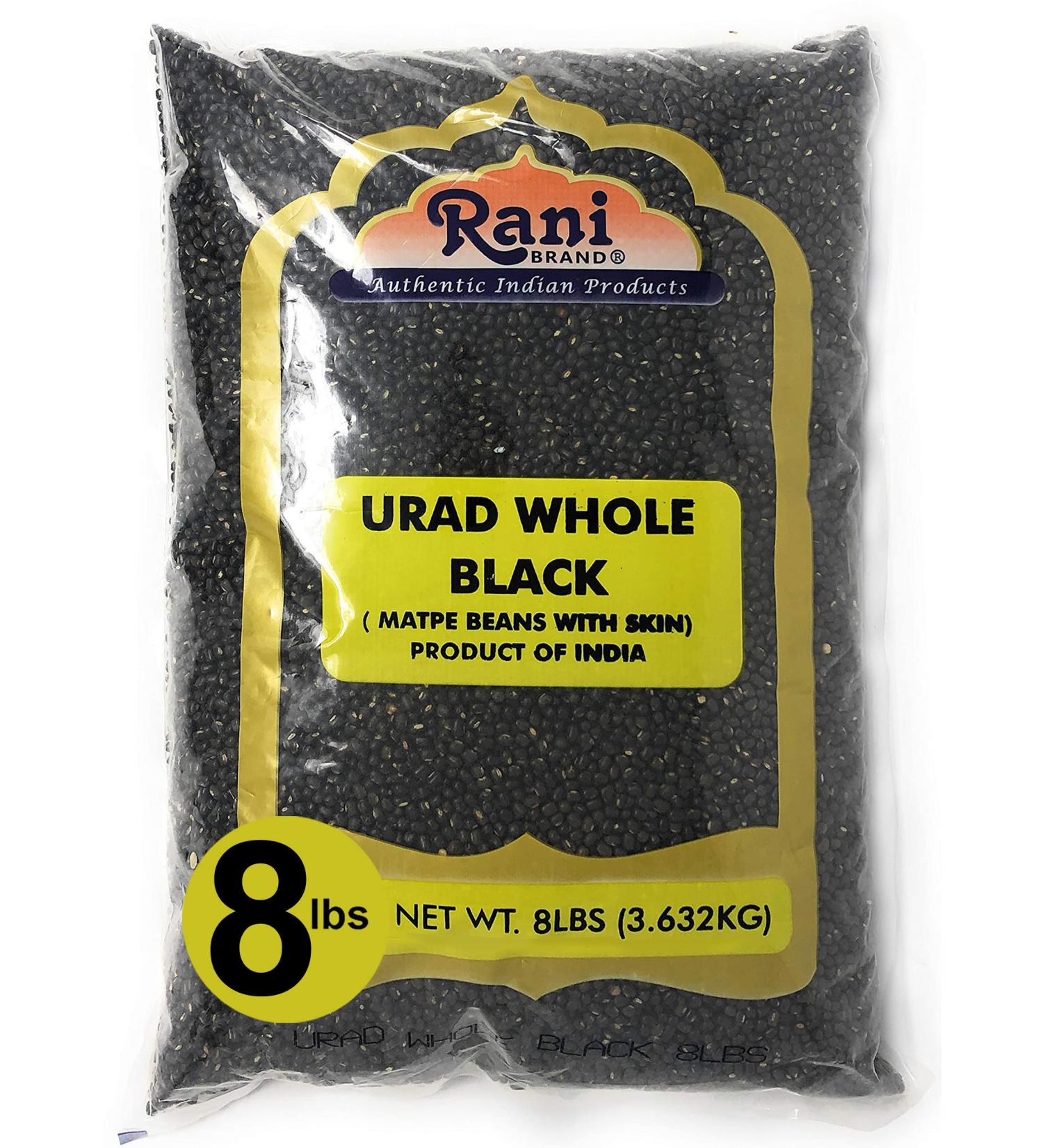 Rani Urid/Urad Whole Black (Matpe Beans with Skin) Indian Lentils 128oz (8lbs) 3.63kg Bulk All Natural | Gluten Friendly | NON-GMO | Kosher | Vegan | Indian Origin - Buy Online on GoSupps.com