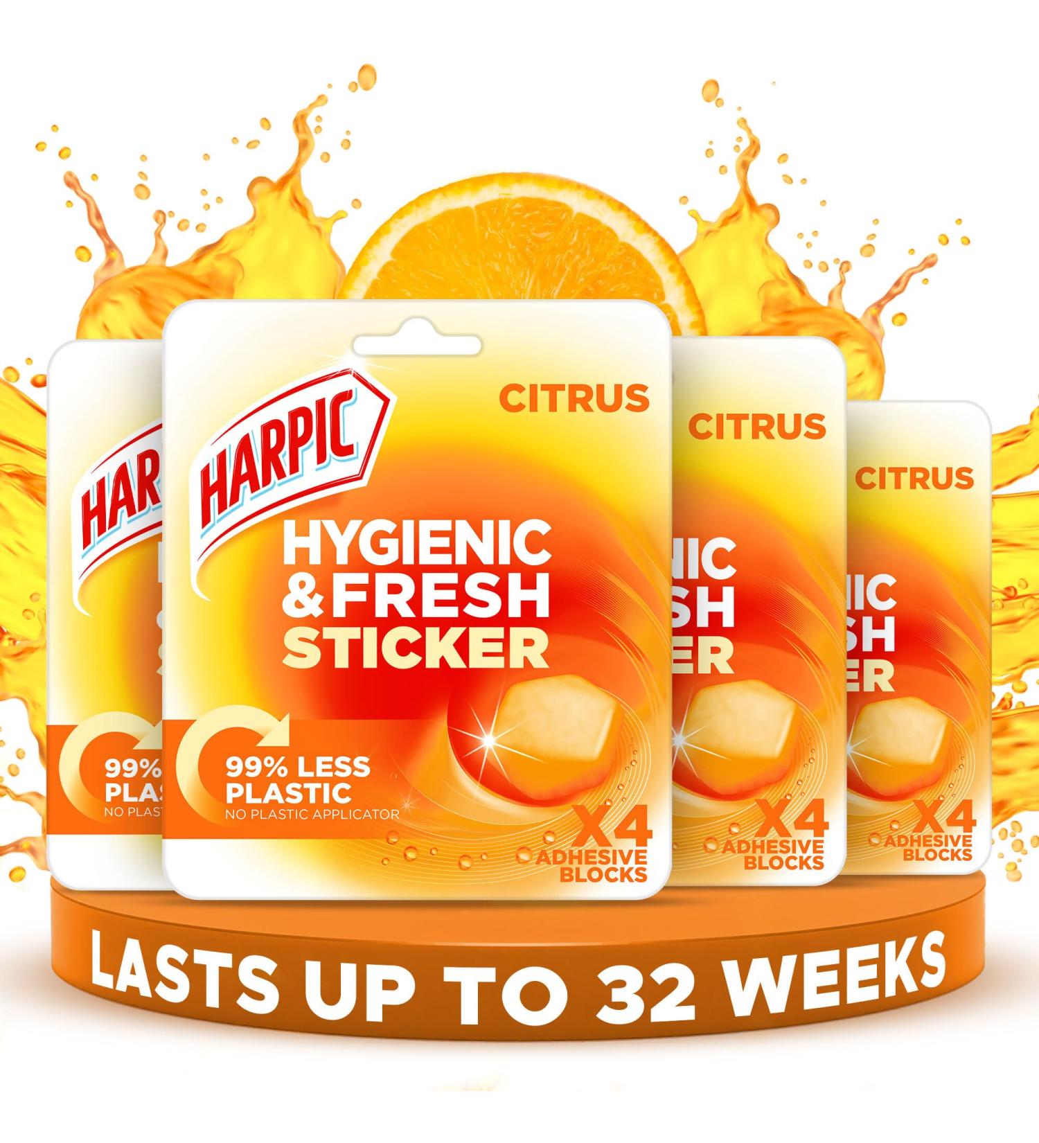 Harpic Hygienic Fresh Sticker Adhesive Toilet Block Yellow - Citrus 4 Packs of 4 stickers. Toilet Freshener No Plastic Applicator. 4 count (Pack of 4) - Buy Online on GoSupps.com