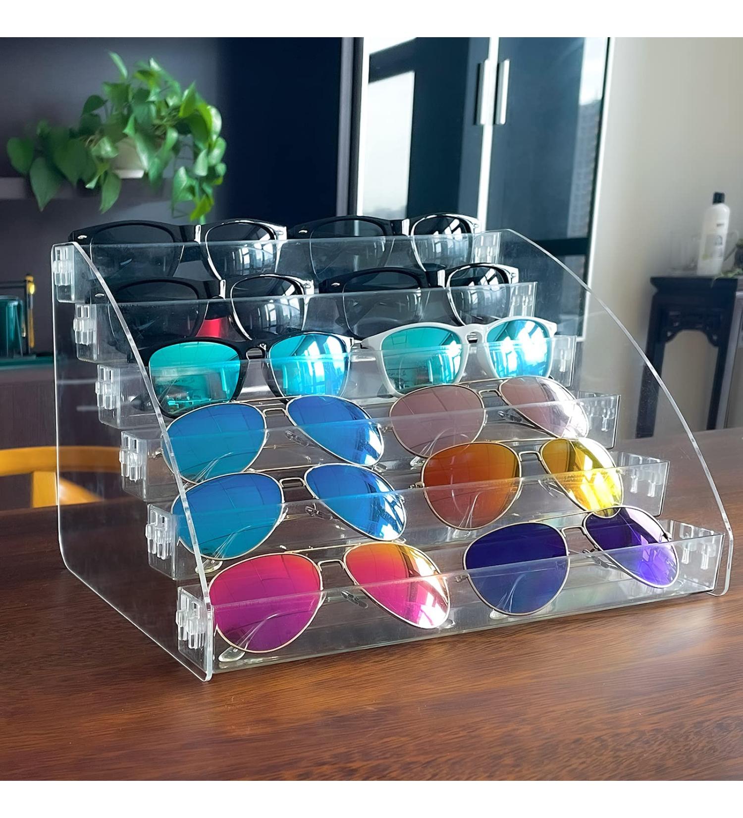 MineSign Sunglasses Organizer - Clear Eyeglasses Display Case for Tabletop | 6 Layer Sticker Display Tray | Glasses Holder Stand - Buy Online on GoSupps.com
