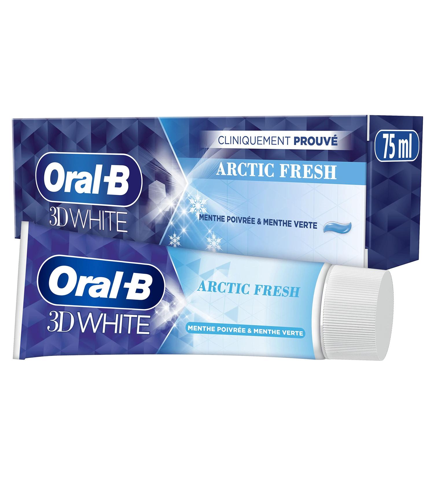Oral-B 3D White Arctic Fresh Toothpaste Stain Removal for Whiter Teeth from the First Brush Gentle on Enamel Peppermint & Spearmint Flavour 75ml - Buy Online on GoSupps.com