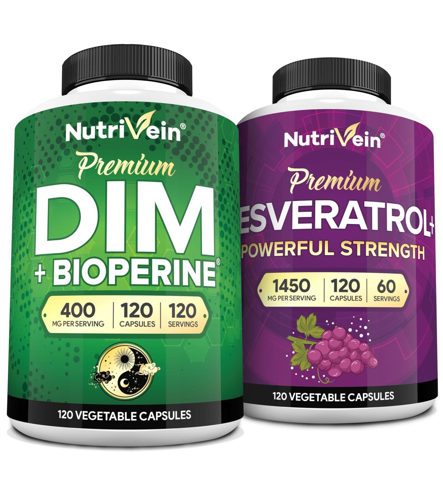 Nutrivein Premium Resveratrol Capsules and DIM Supplement Bundle: High-Absorption Resveratrol Supplement and DIM for Recovery, Balance, and Vitality - Buy Online on GoSupps.com