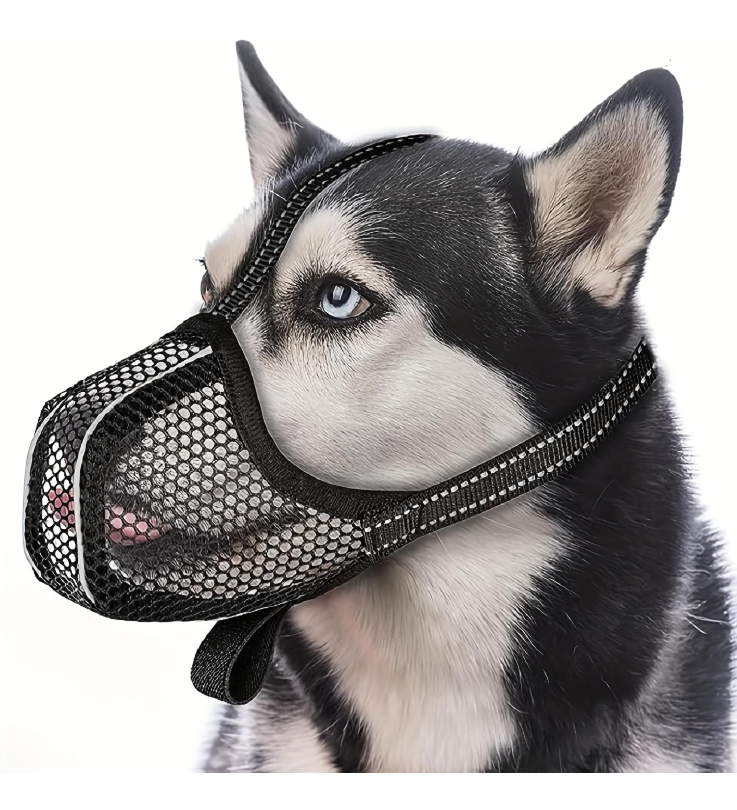 Dog Muzzle with Reflective Mesh - Breathable Dog Mouth Cover for Large Breeds - Prevent Biting Barking and Chewing - Black| XL - Buy Online on GoSupps.com