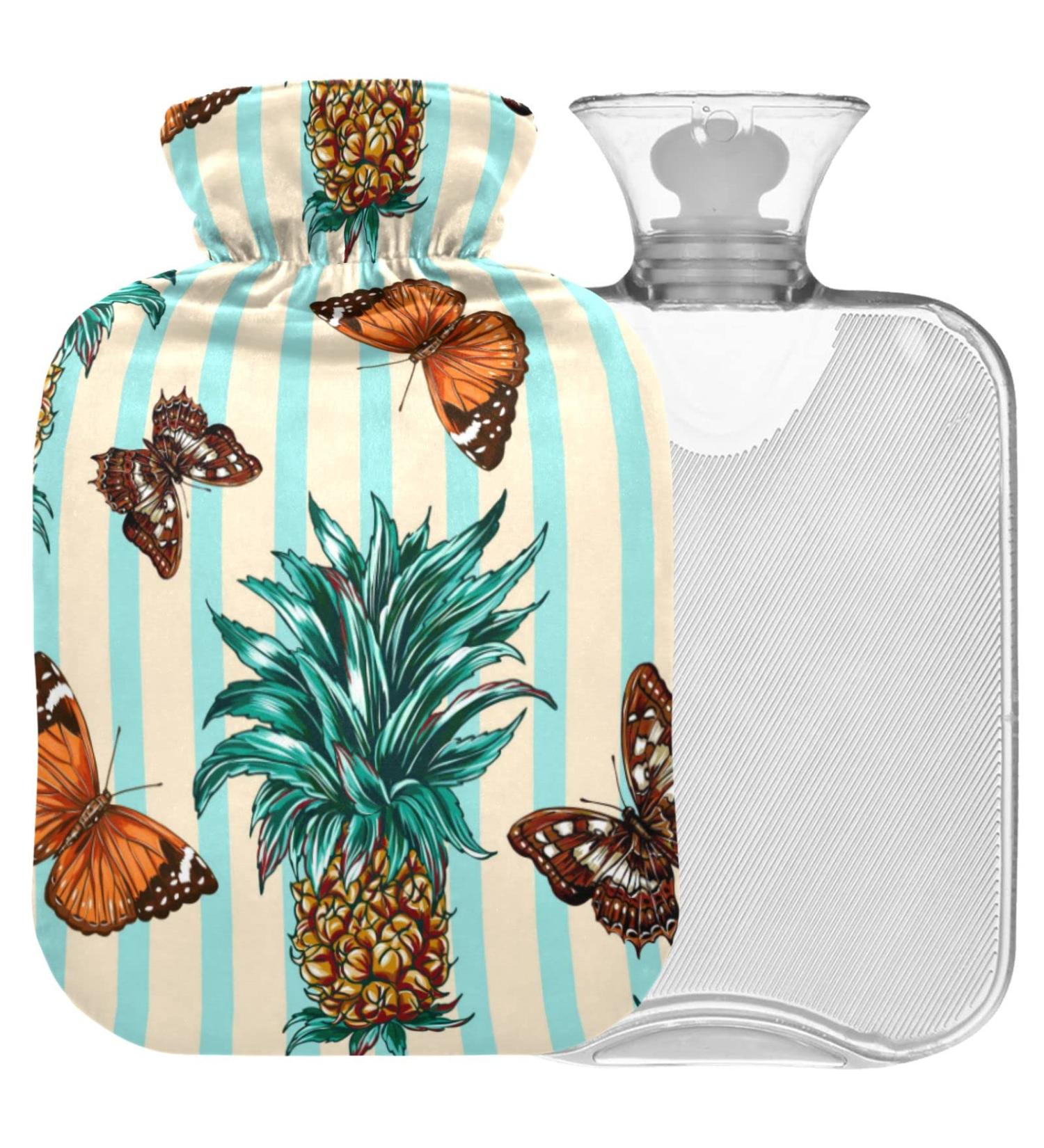 Naanle Streak Butterfly Pineapple Water Bottle 2L - Transparent Hot Water Bottle with Cover for Pain Relief & Therapy - Buy Online on GoSupps.com
