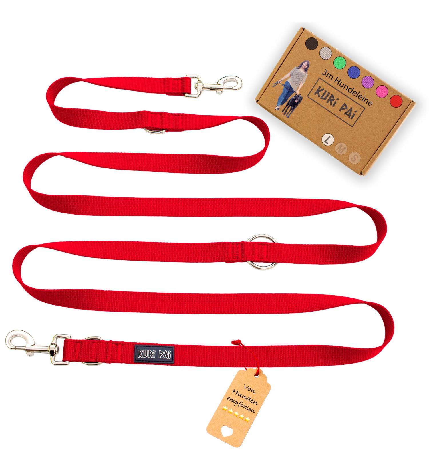 Kuri Pai 3m Comfortable Dog Leash for Large Dogs | Sustainable Bamboo Rehabilitation Leash - Red (L 280cm x 2.5cm) - Buy Online on GoSupps.com