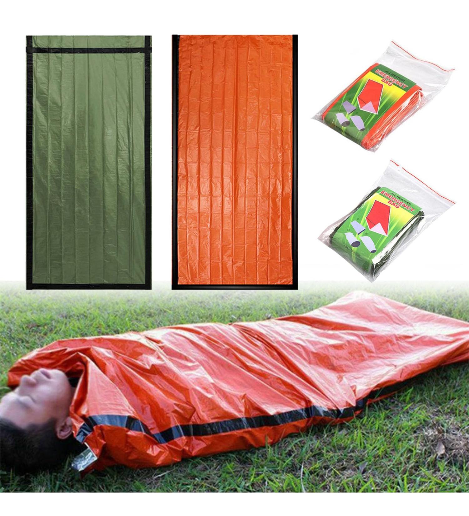 Buy Waterproof Emergency Survival Bivouac Bag - Lightweight Heat-Repellent & Cold Protection - 213x91cm Green & Orange - Buy Online on GoSupps.com