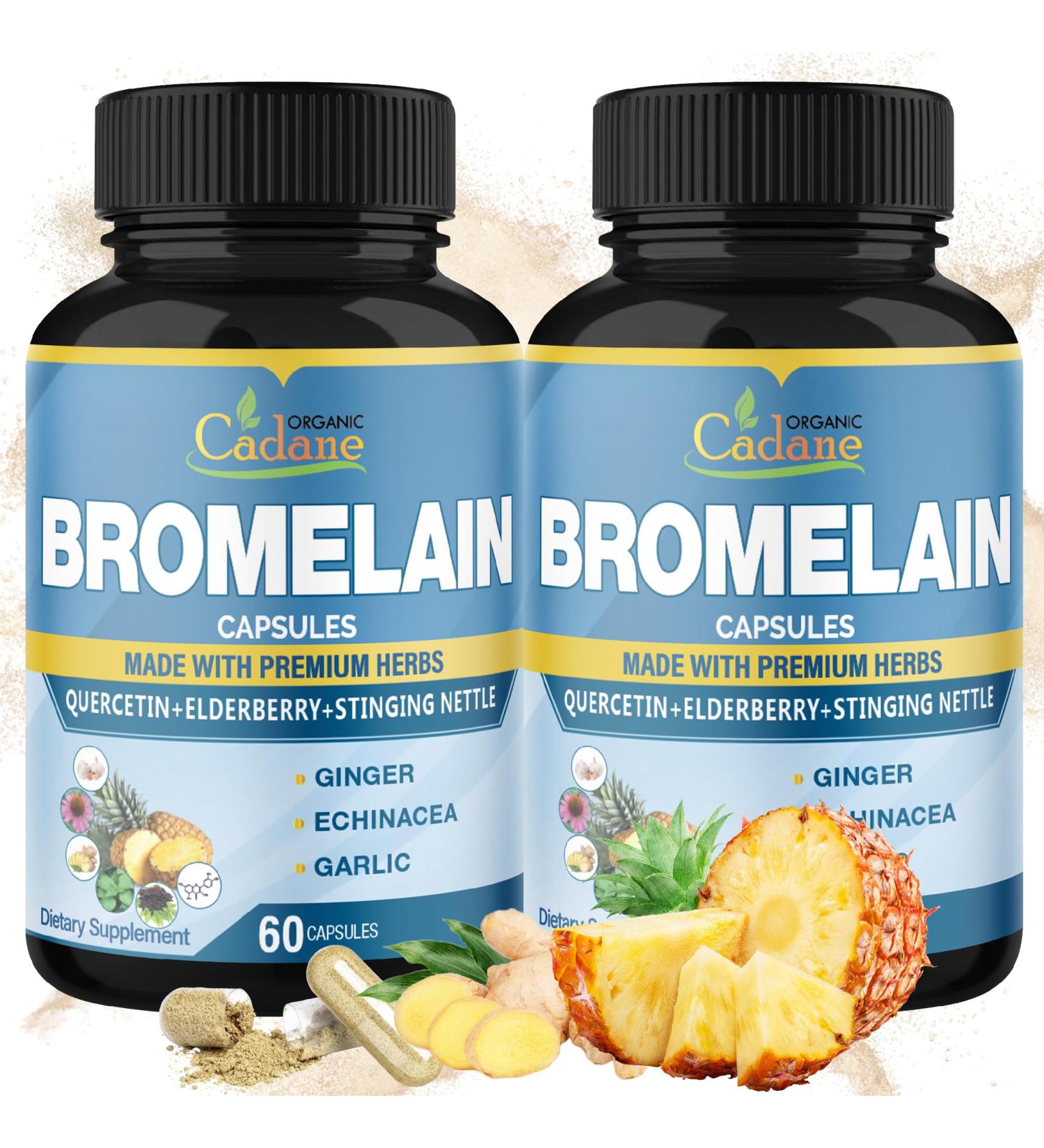 Cadane 2 Packs 60caps of Bromelain Supplement Capsules with Quercetin Elderberry Ginger Echinacea Garlic Black Pepper 2 Months Supply - Buy Online on GoSupps.com