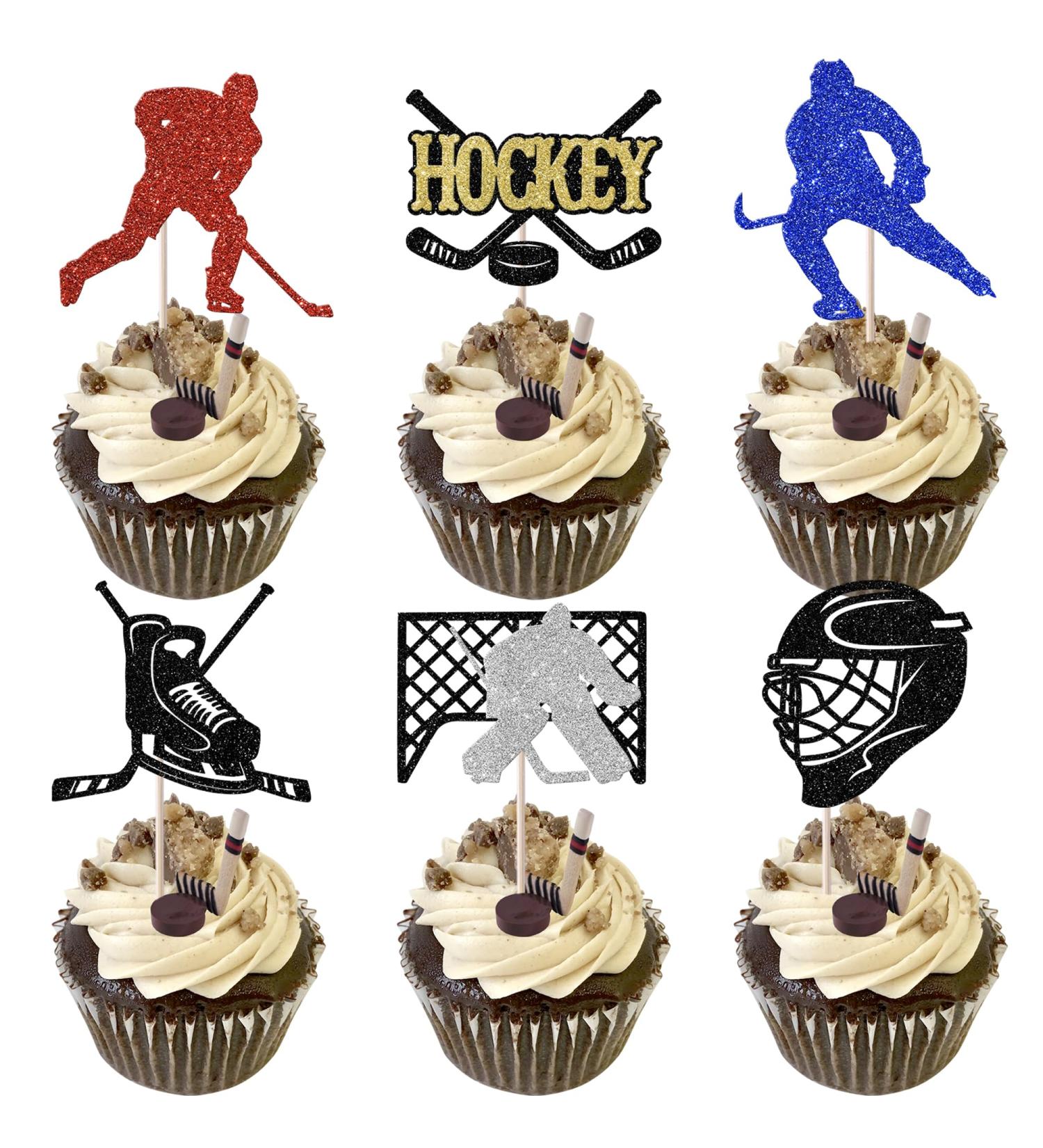 Rsstarxi 24 Pack Hockey Theme Birthday Cupcake Toppers Glitter Ice Hockey Players Cupcake Picks for Ice Hockey Sports Theme Baby Shower Kids Birthday Party Cake Decorations Design 1 Multicolor - Buy Online on GoSupps.com