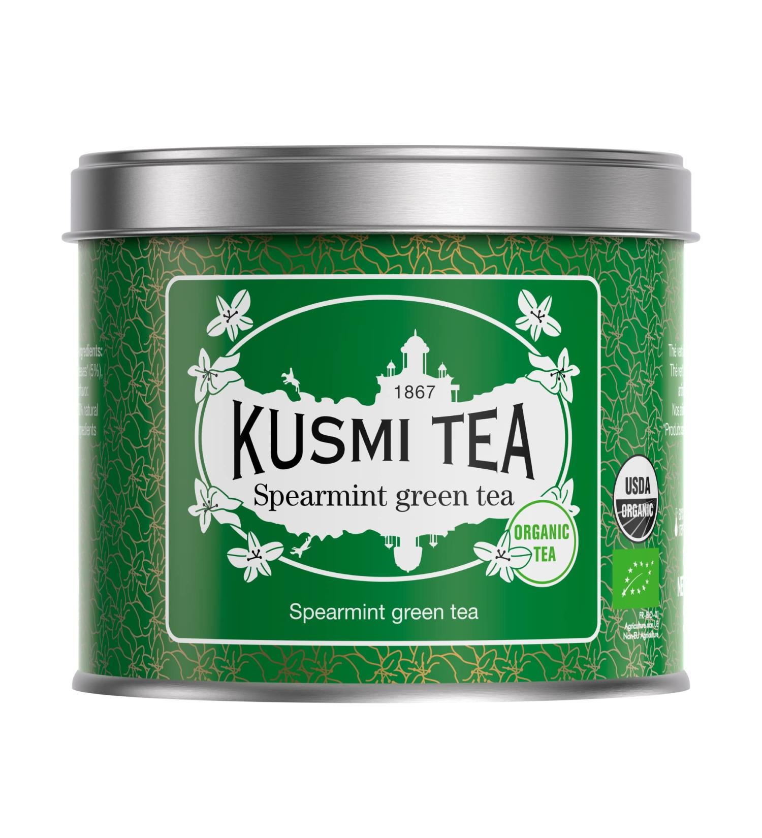 Kusmi Tea Organic Green Tea with Mint - Refreshing Iced & Hot Beverage - 100g Metal Tin - 40 Cups of Real Mint Flavor - Buy Online on GoSupps.com