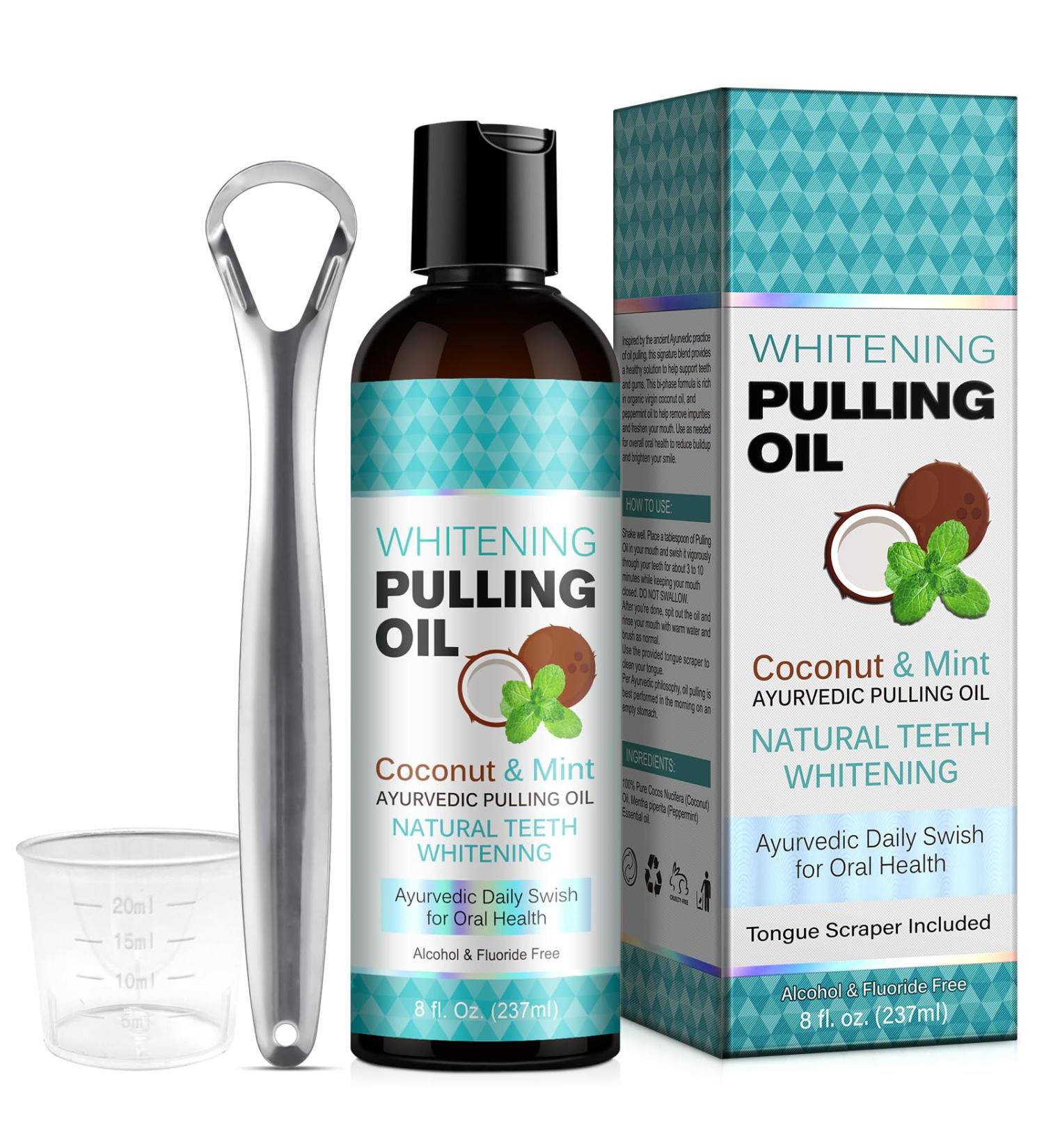Coconut Pulling Oil (8 Fl.Oz) Mint Oil Pulling for Mouthwash Coconut Oil Pulling with Tongue Scraper Natural Coconut Oil Pulling for Teeth & Healthier Gum Alcohol Free 2 Piece Set - Buy Online on GoSupps.com