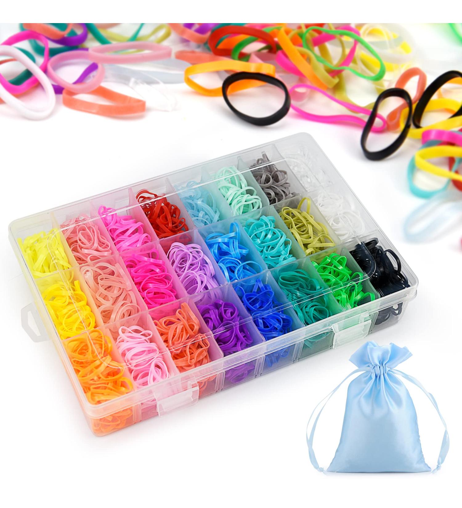2000 Pcs Colorful Hair Rubber Bands with Organizer Box - Mini Elastic Hair Ties for Girls - 24 Colors - Ideal for Thin or Thick Hair - Buy Online on GoSupps.com