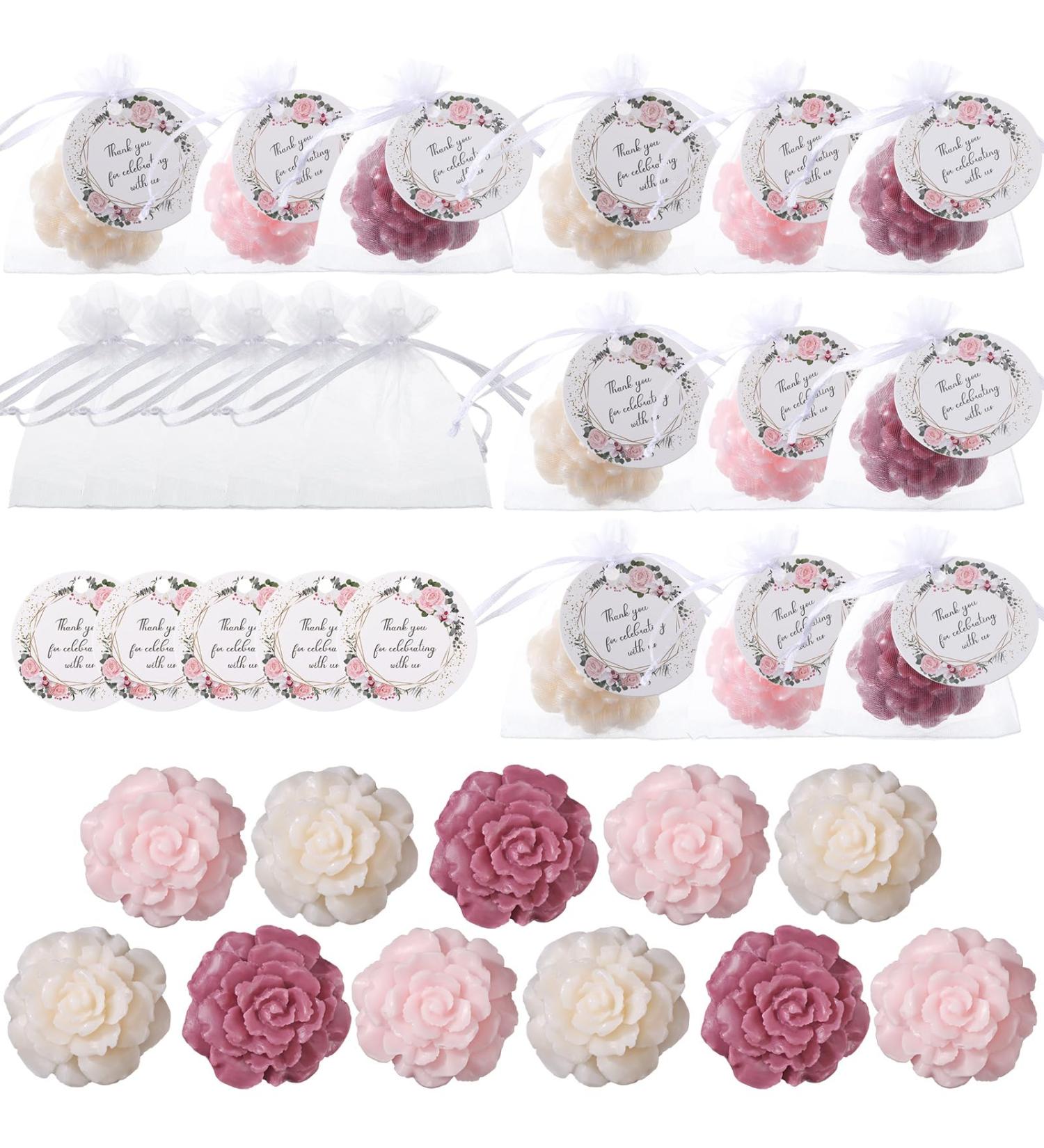 Demissle 24 Set Mini Flower Soaps for Guests | Handmade Wedding Favors & Decorative Gifts with Thank You Tags (Rose - Buy Online on GoSupps.com