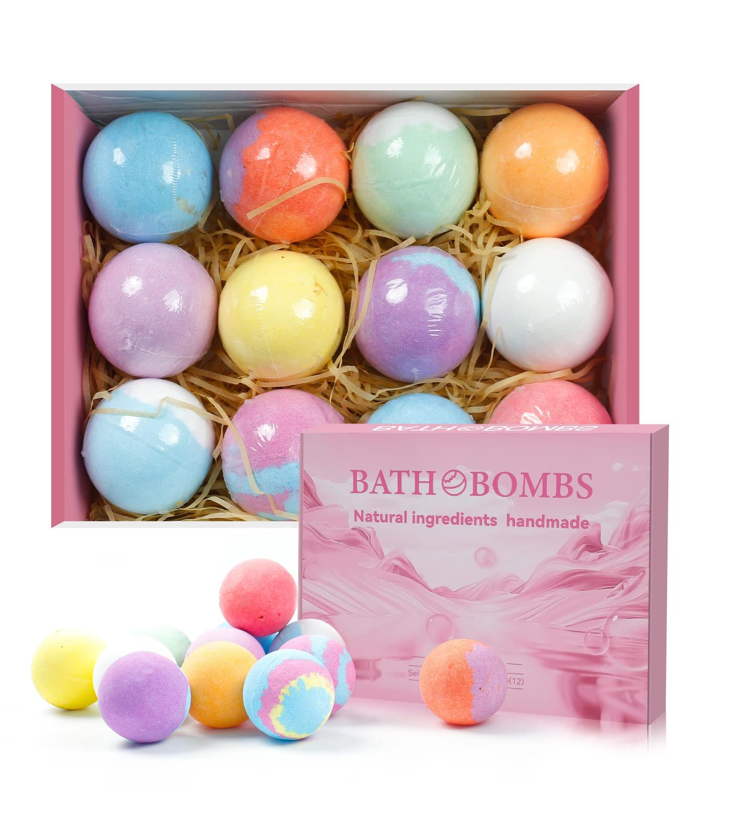 Guan Jing 12-Piece Natural Handmade Bath Bomb Gift Set with Shea Butter & Essential Oils - Ideal Mother's Day Gift for Her, Wife, Girlfriend - Relaxing Spa Shower Bombs for Self Care - Buy Online on GoSupps.com