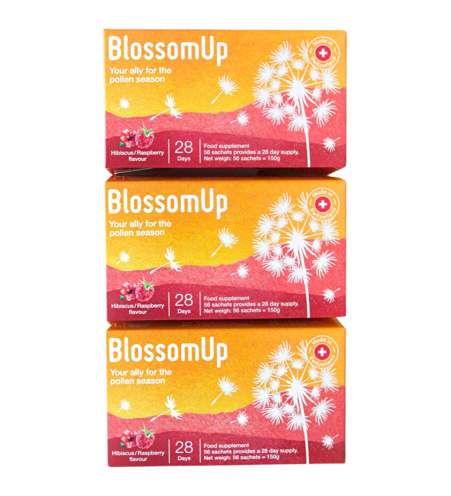Blossomup Drinking Powder for Hay Fever & Pollen Allergy - Raspberry Hibiscus 3 Pack (150g) | Dietary Supplements Made in Switzerland - Buy Online on GoSupps.com