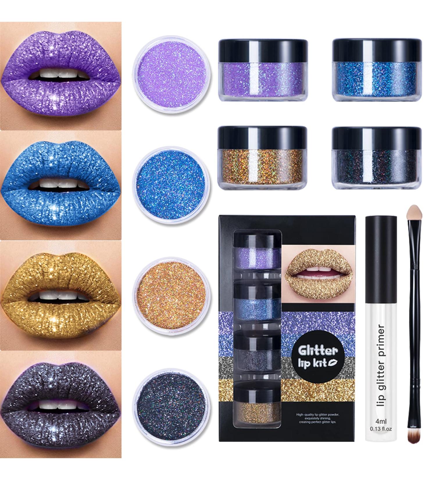 LOKFAR Glitter Lip Kit - Shiny Diamond and Metallic Lip Makeup Set (Cool Colors) | Waterproof & Long Lasting - Buy Online on GoSupps.com