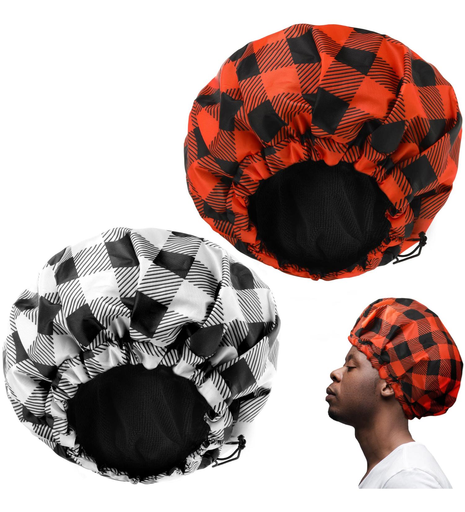 2 Large Waterproof Shower Caps for Men - Reusable Adjustable Bath Cap with Double Layer Terry Cloth Lining - Ideal for Dreadlocks, Braids, and Curly Long Hair - Buy Online on GoSupps.com