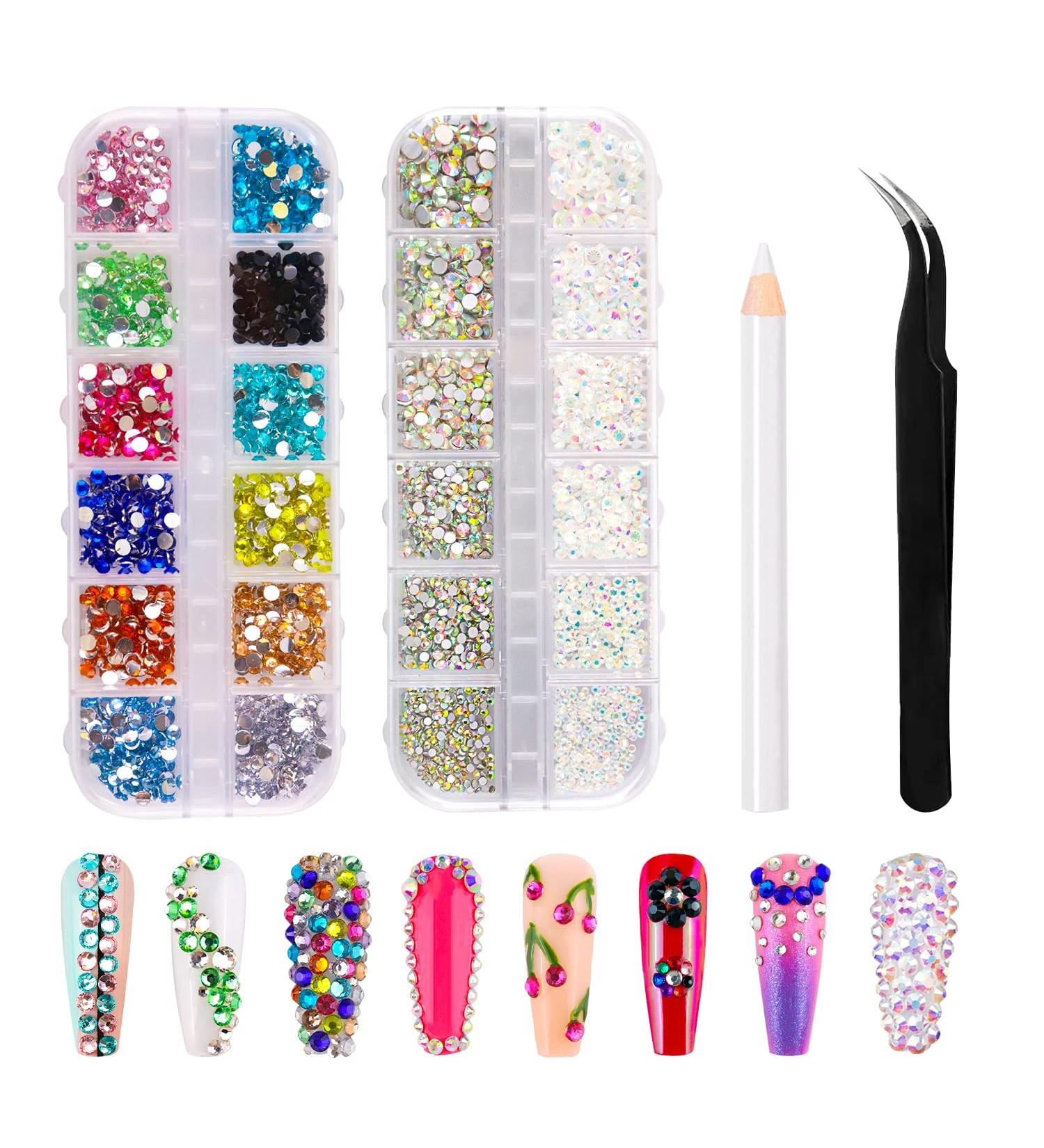 BISHENGYF 4700 Pcs Nail Art Gems Set - AB Rhinestones & Colourful Crystal Round Flatbacks with Pickers - Buy Online on GoSupps.com